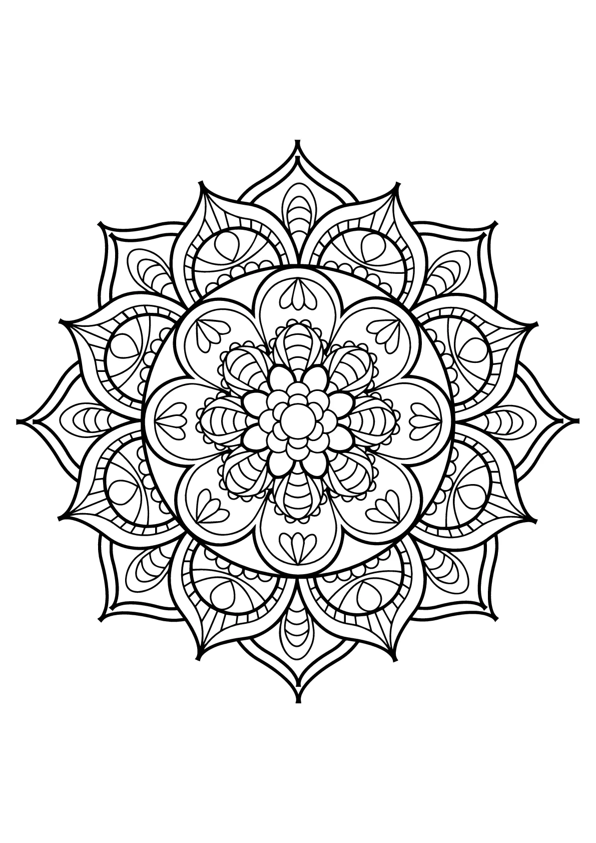 Bonito mandala con pétalos puntiagudos (Página para imprimir para niños)