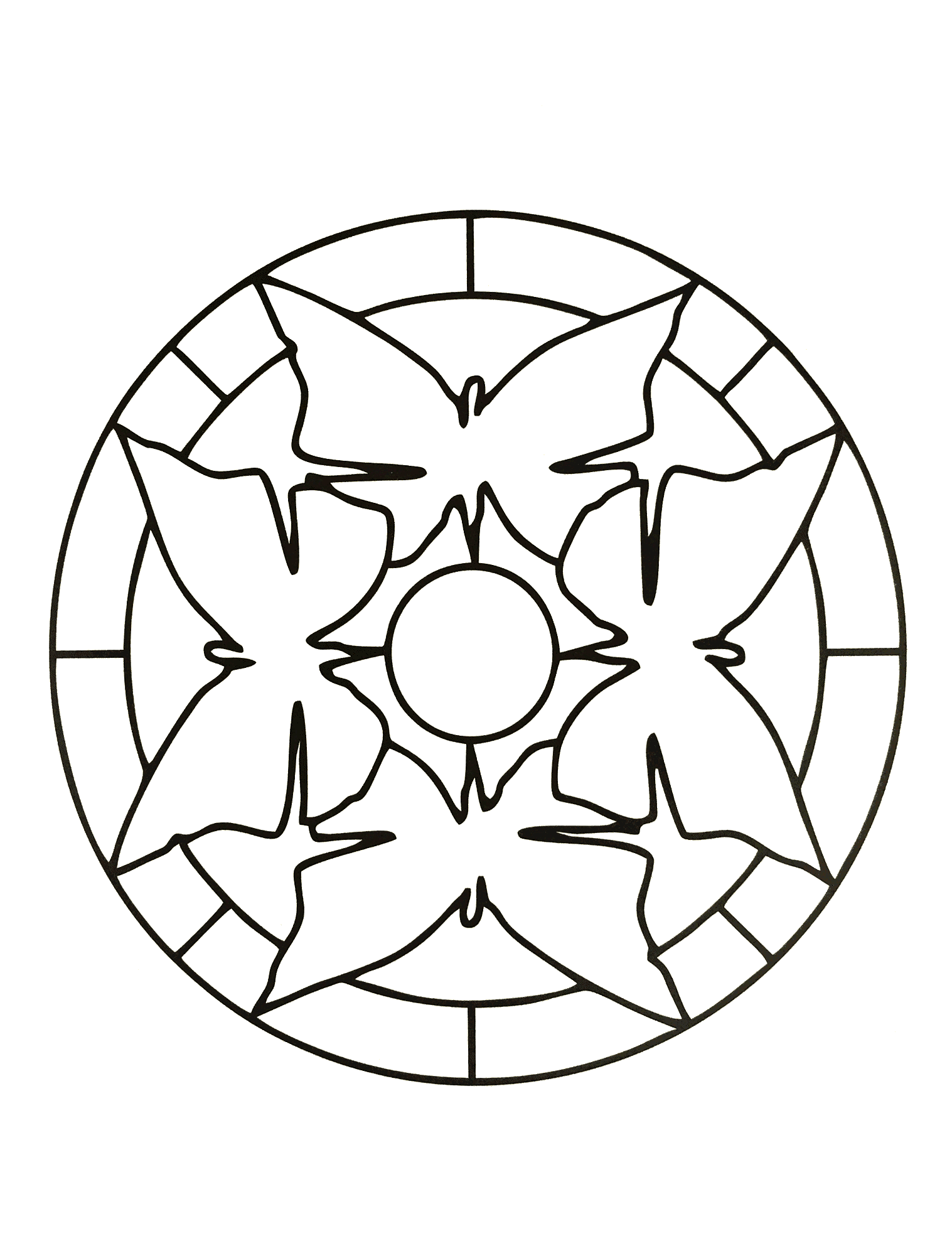 Mandala y sombras de mariposa (Página para imprimir para niños)