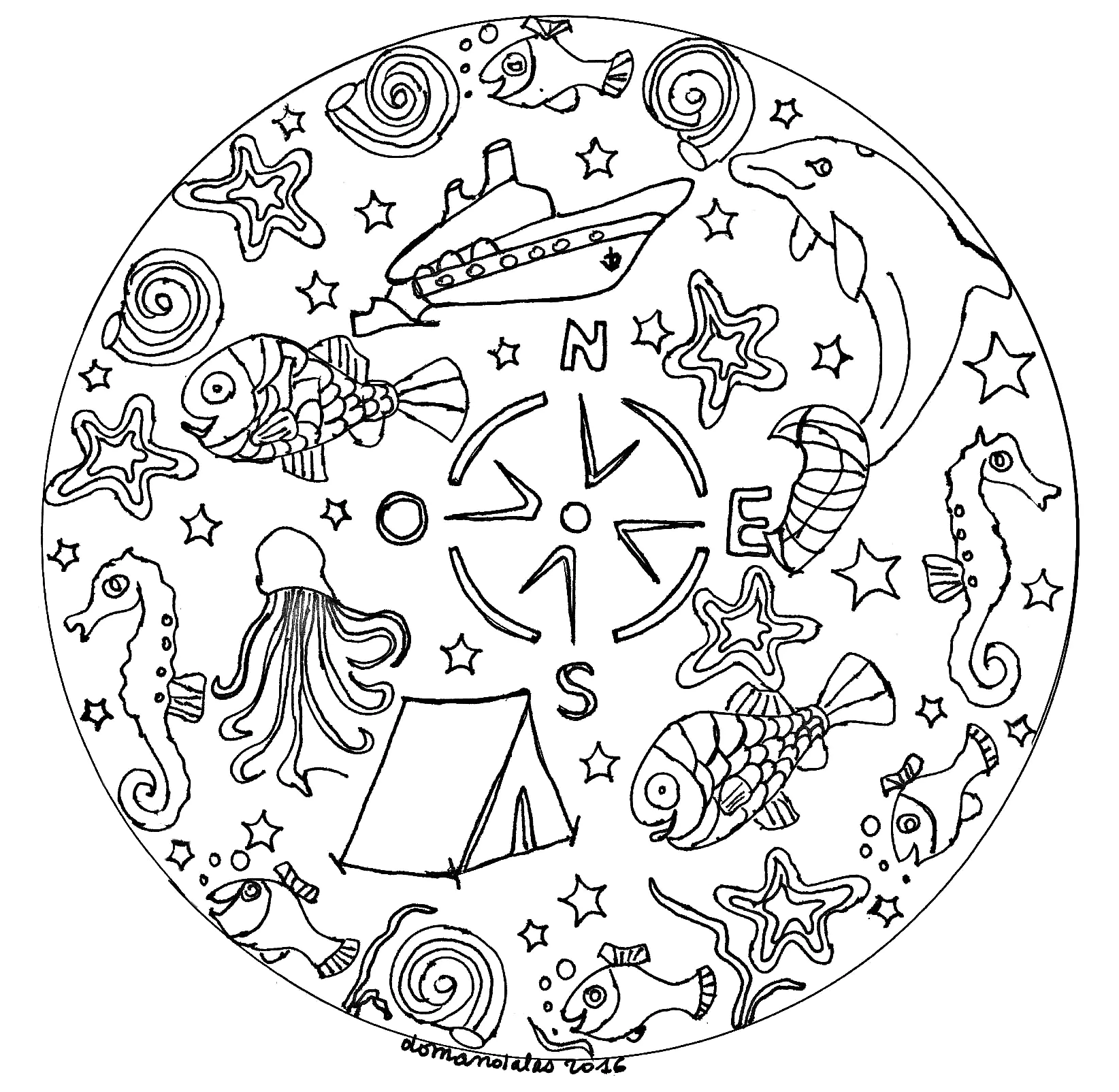 Vacaciones (Página de Mandalas para imprimir para niños)