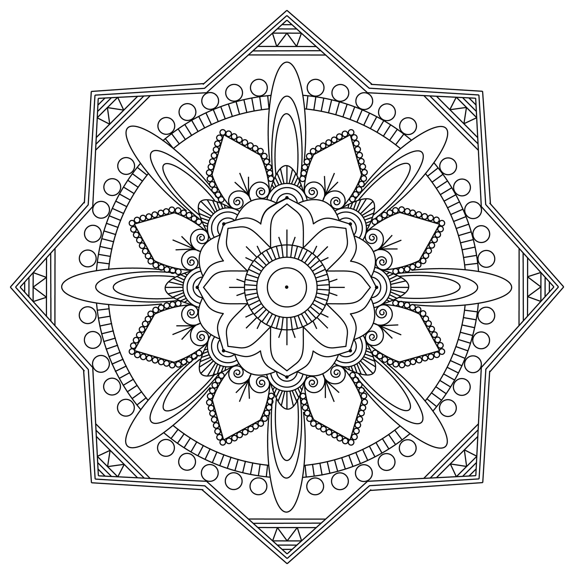 Un mandala muy fino y complejo (Página para imprimir para niños)