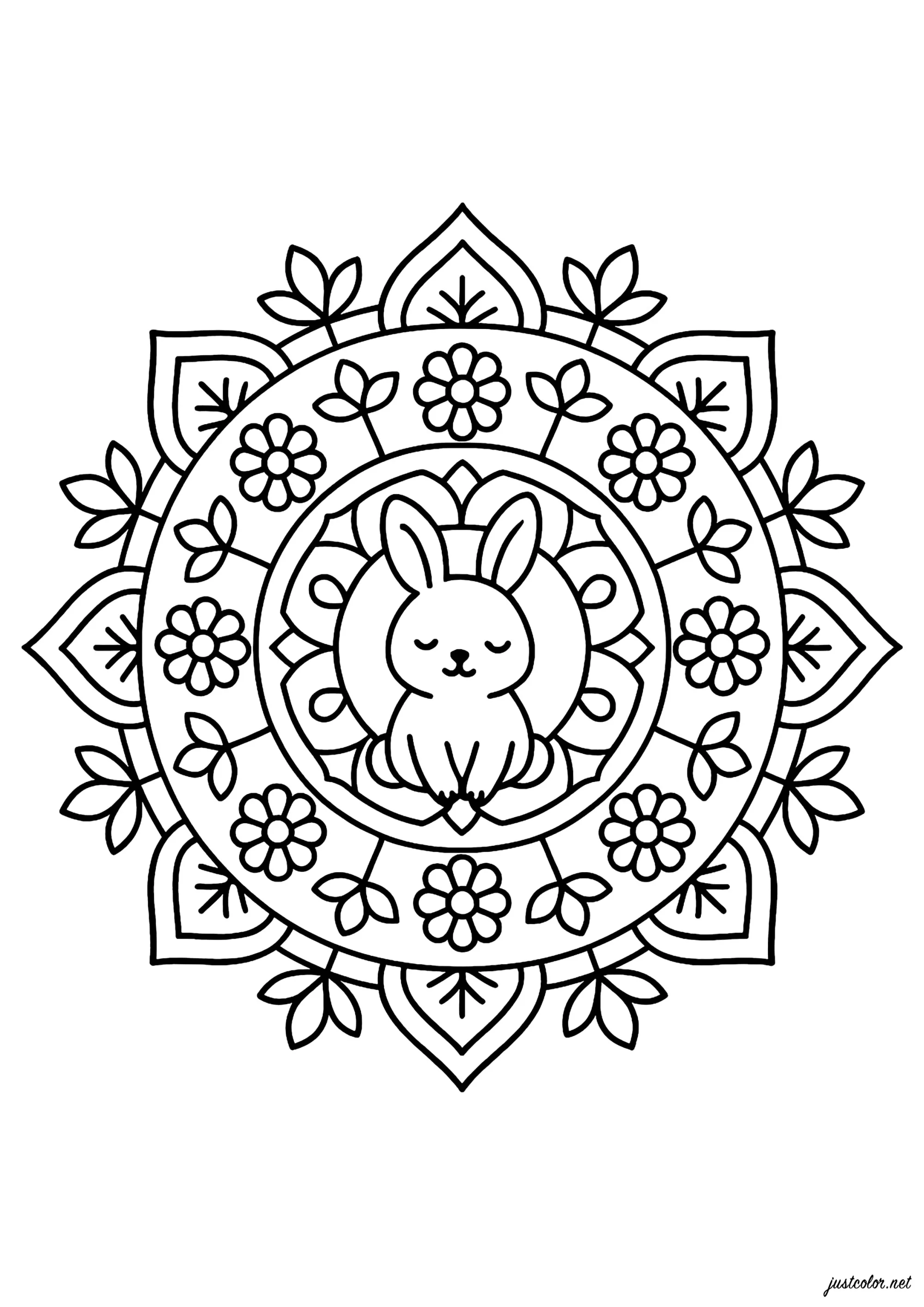 Mandala animal con motivos florales (Página para imprimir para niños)