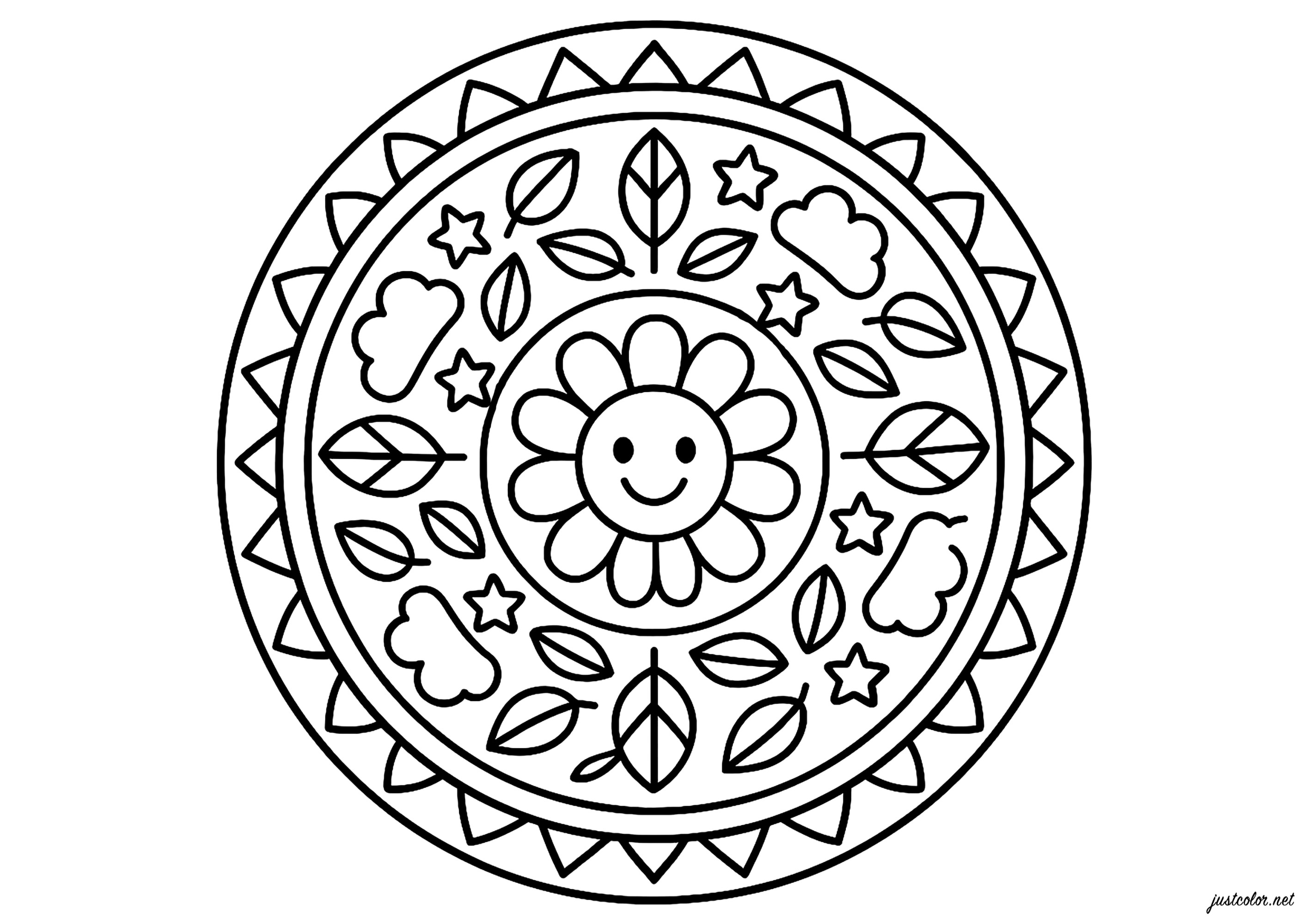 Mandalas Naturaleza Florecida (Página para imprimir para niños)
