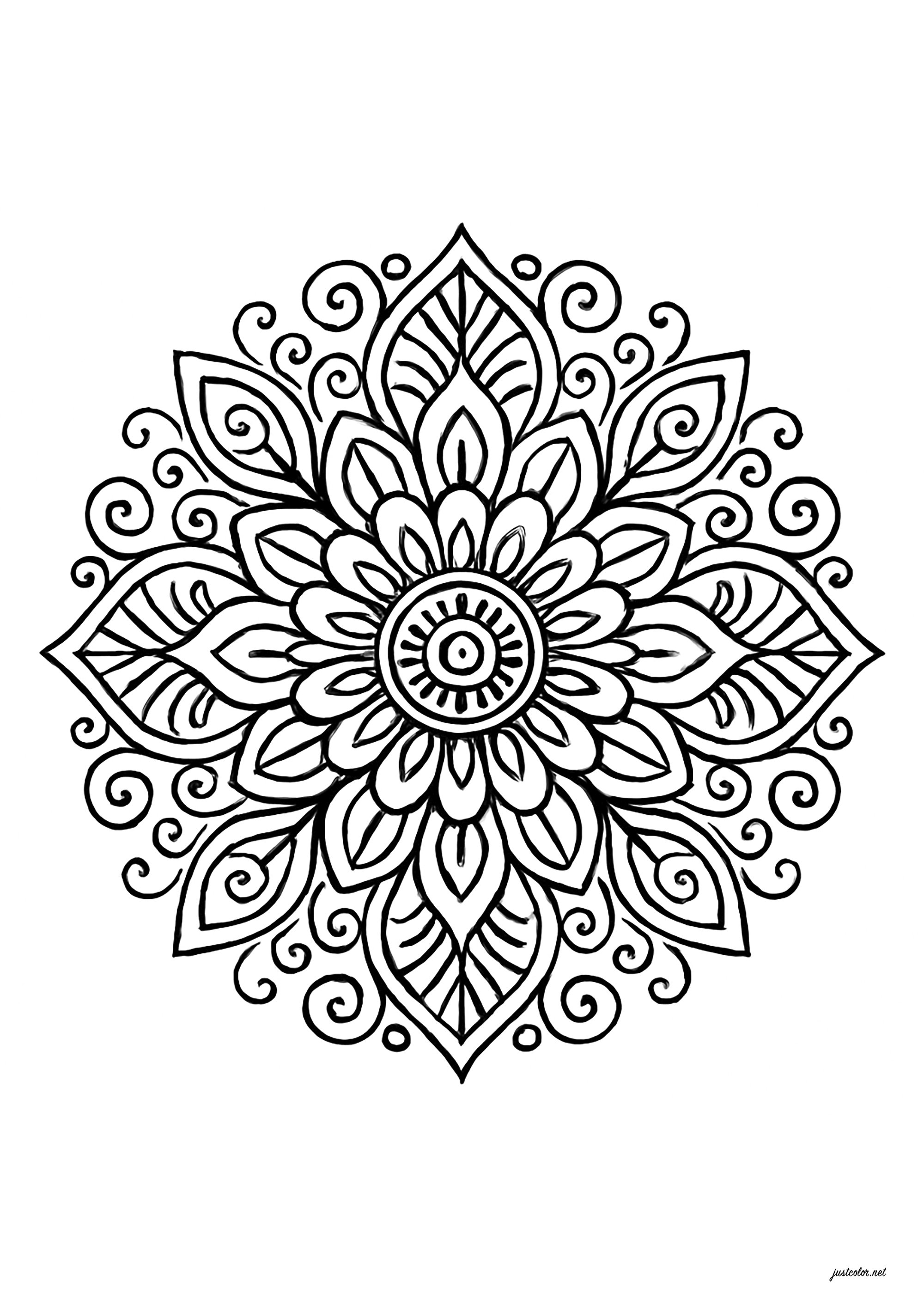 Flores y hojas (Página de Mandalas para imprimir para niños)