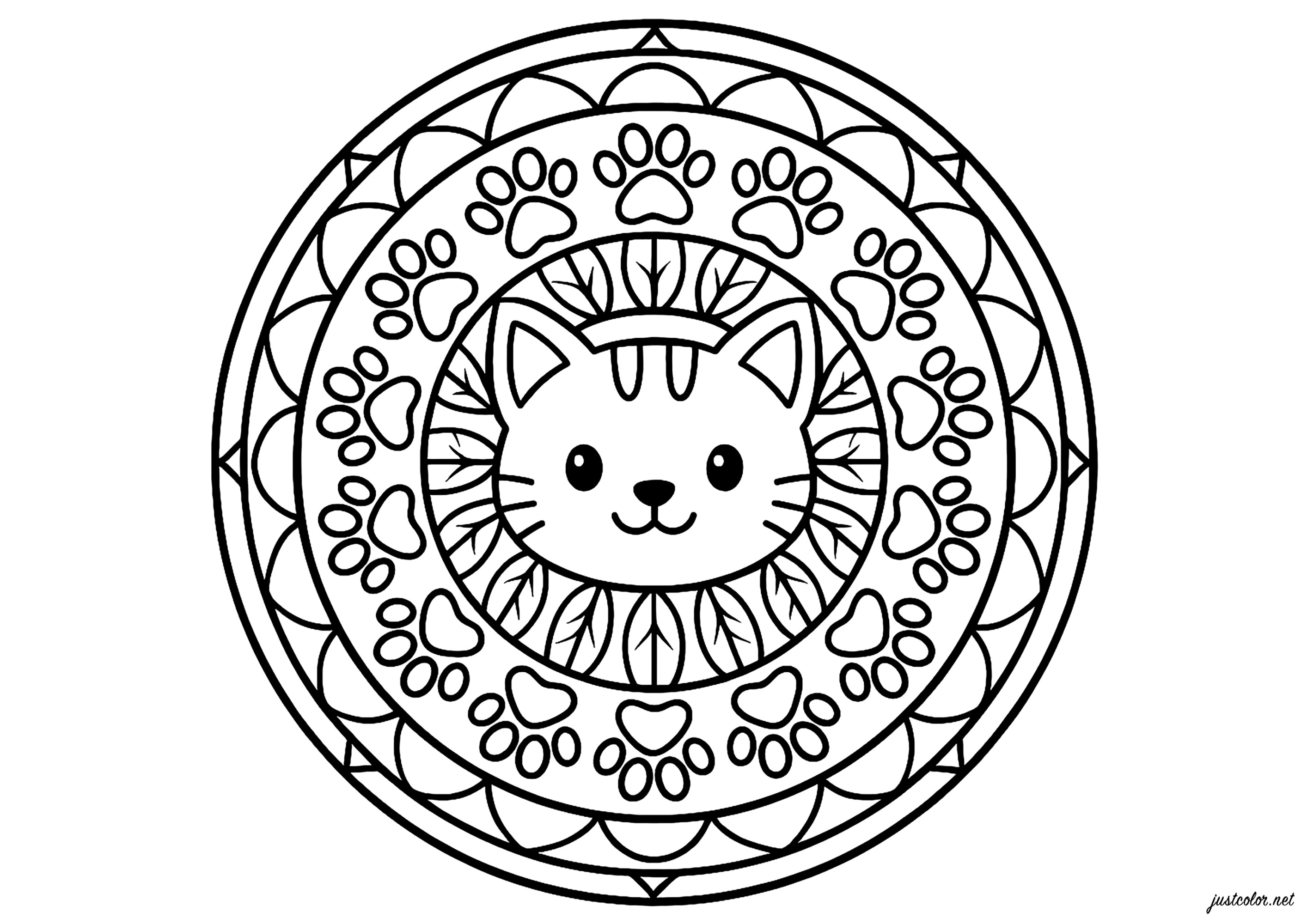Mandala del gatito (Página para imprimir para niños)