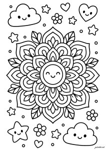 Mandala sonriente en el cielo (Página para imprimir)