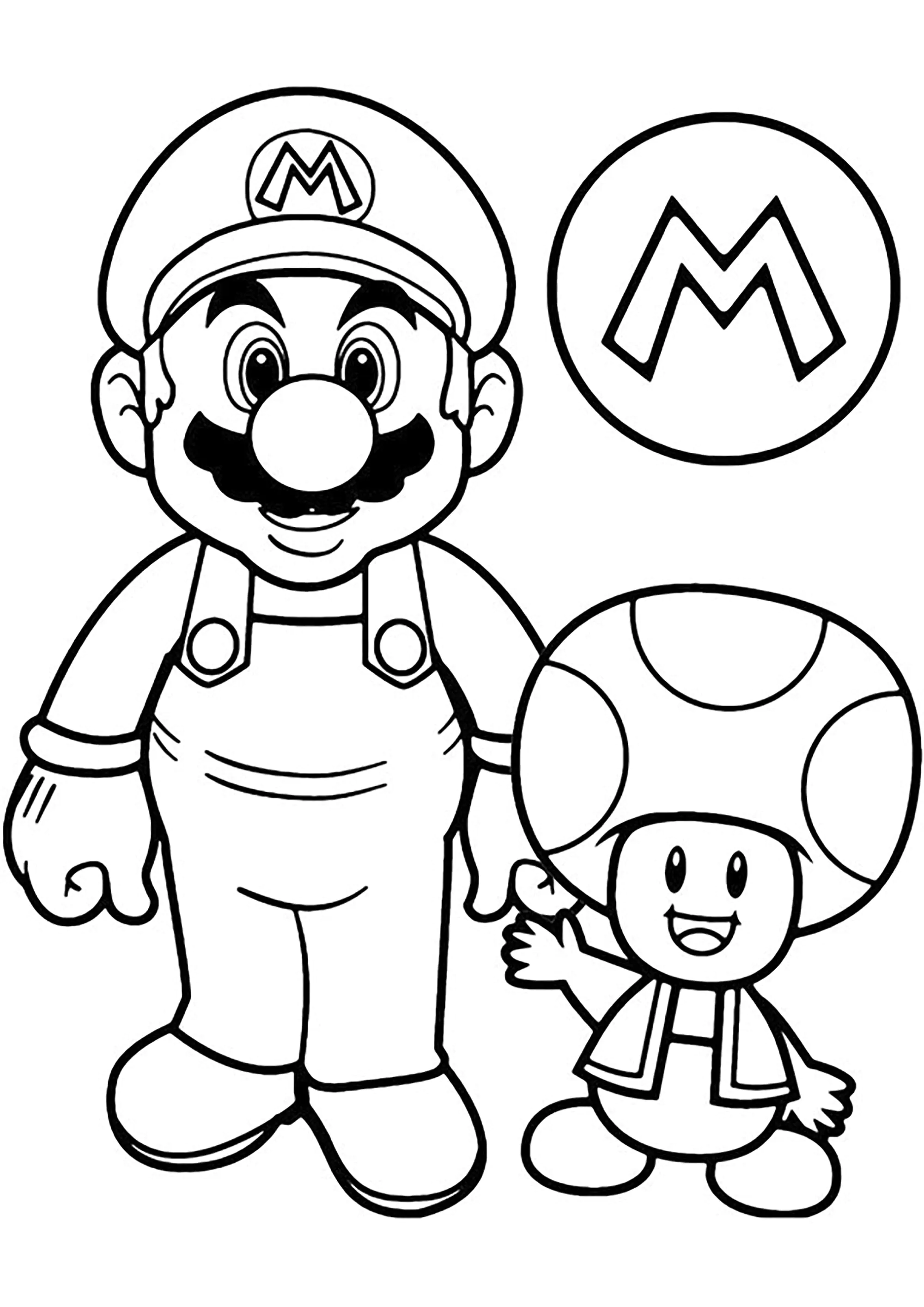 Mario y Toad (Página de Super Mario Bros. para imprimir para niños)