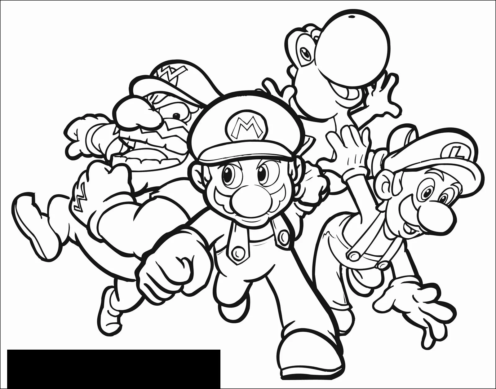 Dibujo de Mario para colorear, con Luigi, Wario y Yoshi (Super Mario Bros.)