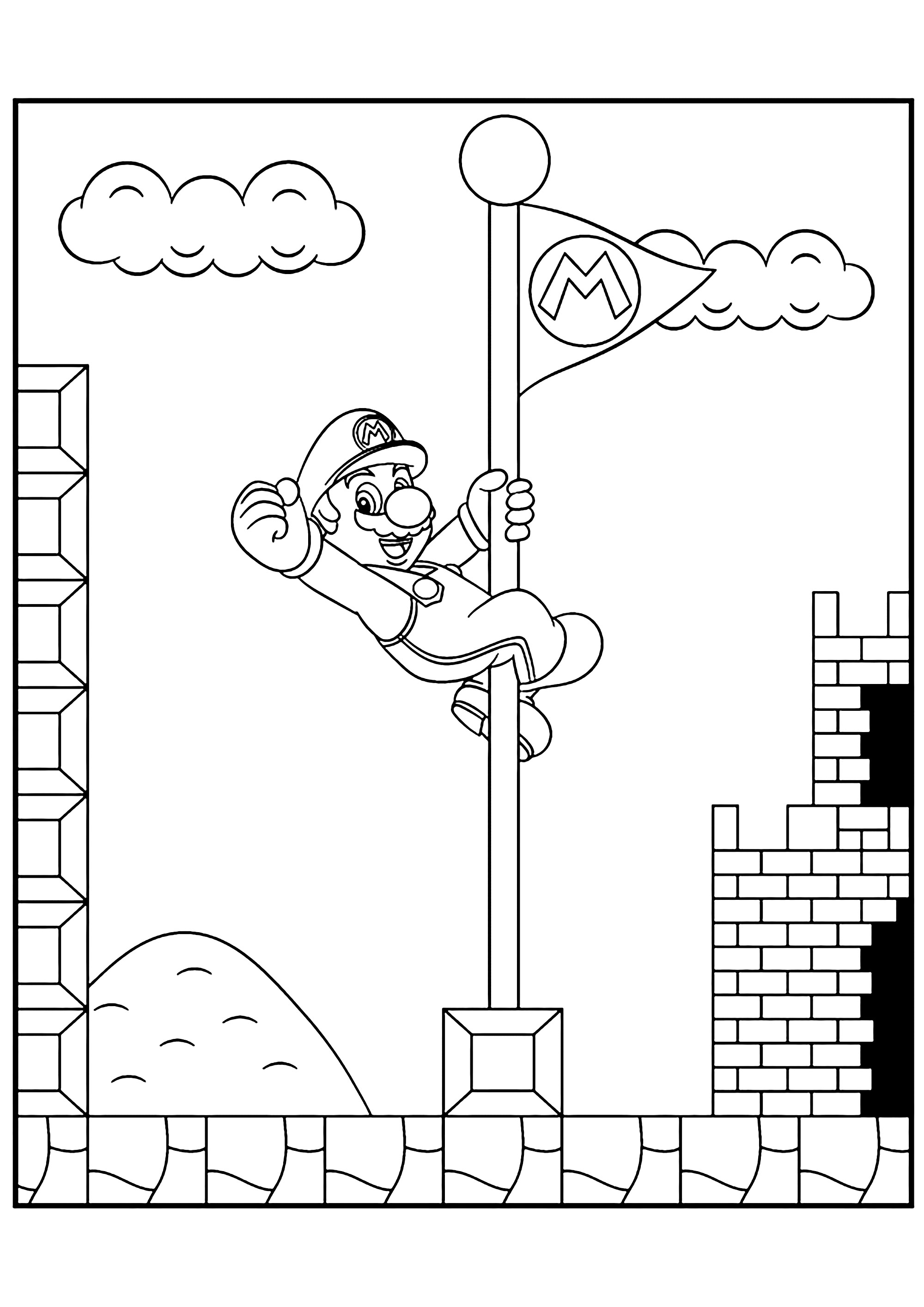 Divertidas páginas para colorear gratis para niños sobre el tema de Super Mario Bros. (Super Mario Bros.)