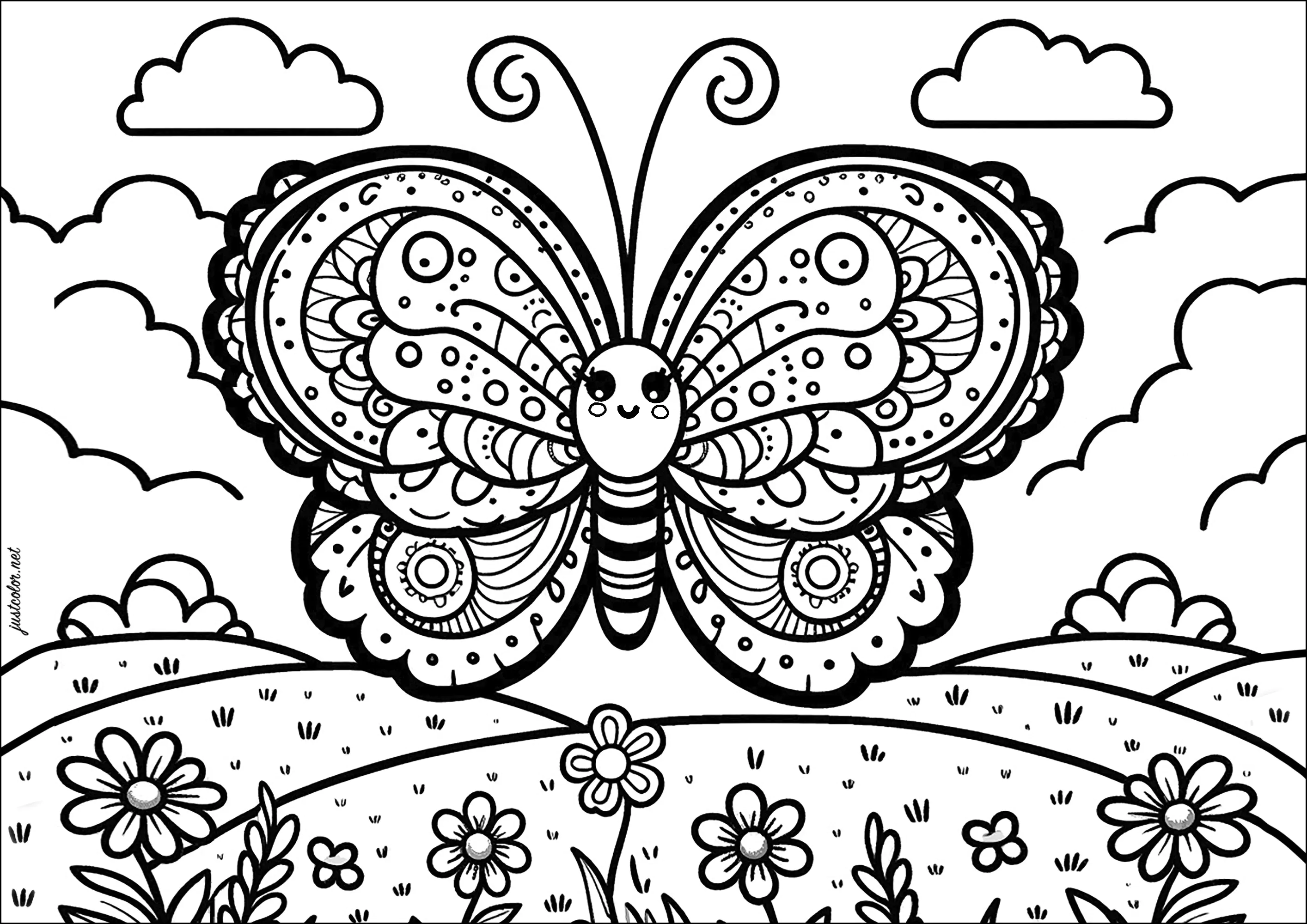 Bonita y encantadora mariposa (Página para imprimir para niños)