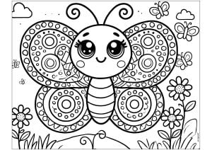 Página de para imprimir para niños : Bonita mariposa con bonitos dibujos en las alas