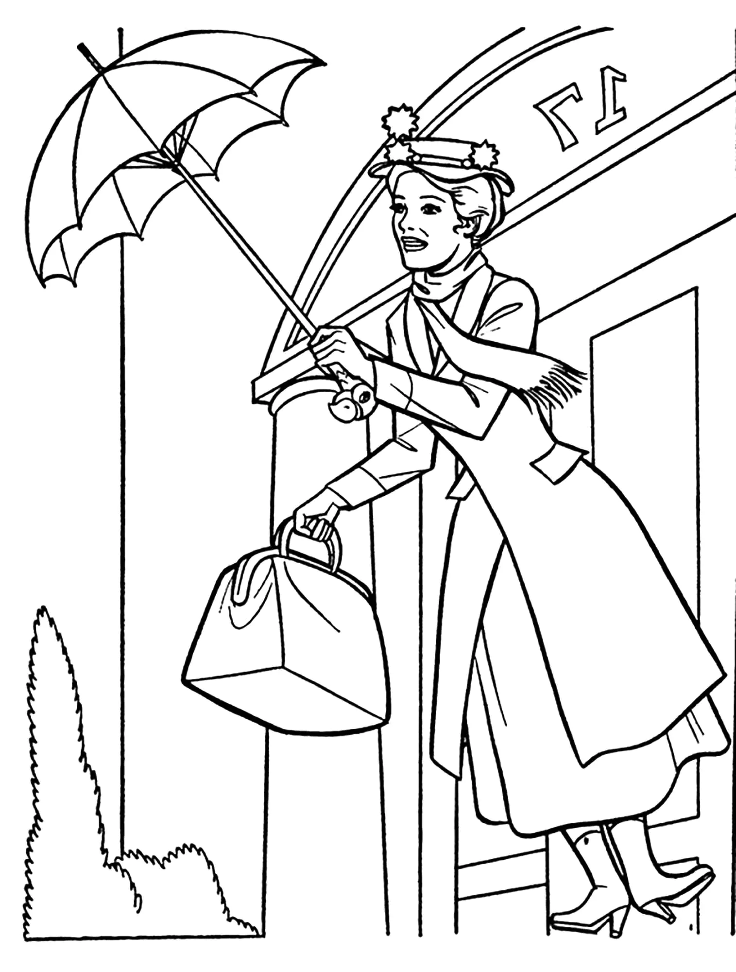 Pocos detalles, un colorido perfecto para los más pequeños (Página de Mary Poppins para imprimir para niños)