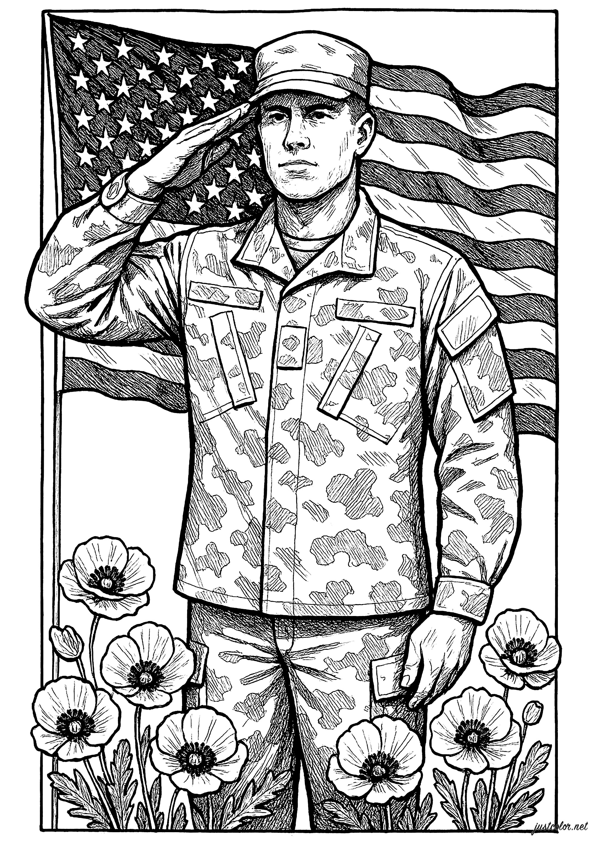 Honor y respeto a nuestros héroes (Página de Memorial Day para imprimir para niños)