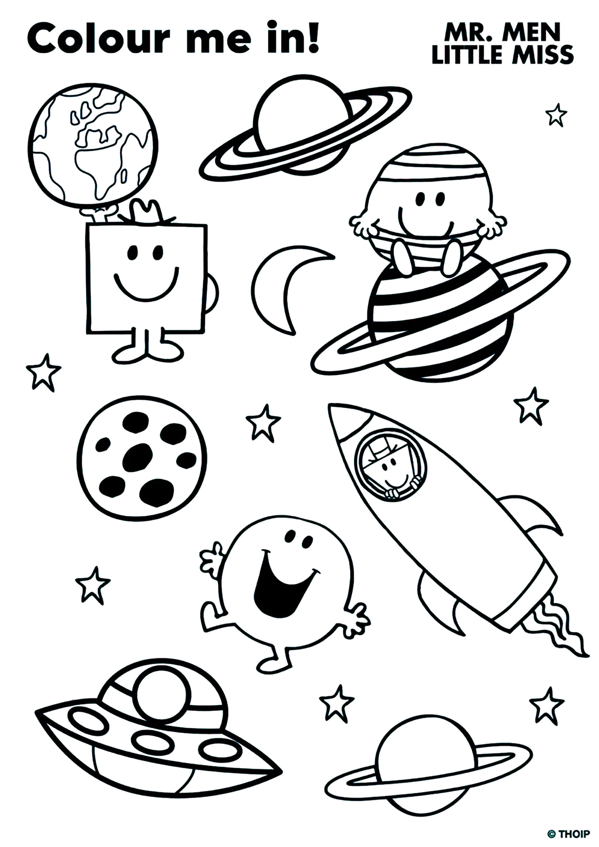 Colorear Sr. Sra.: en el espacio (Página de Monsieur Madame para imprimir para niños)