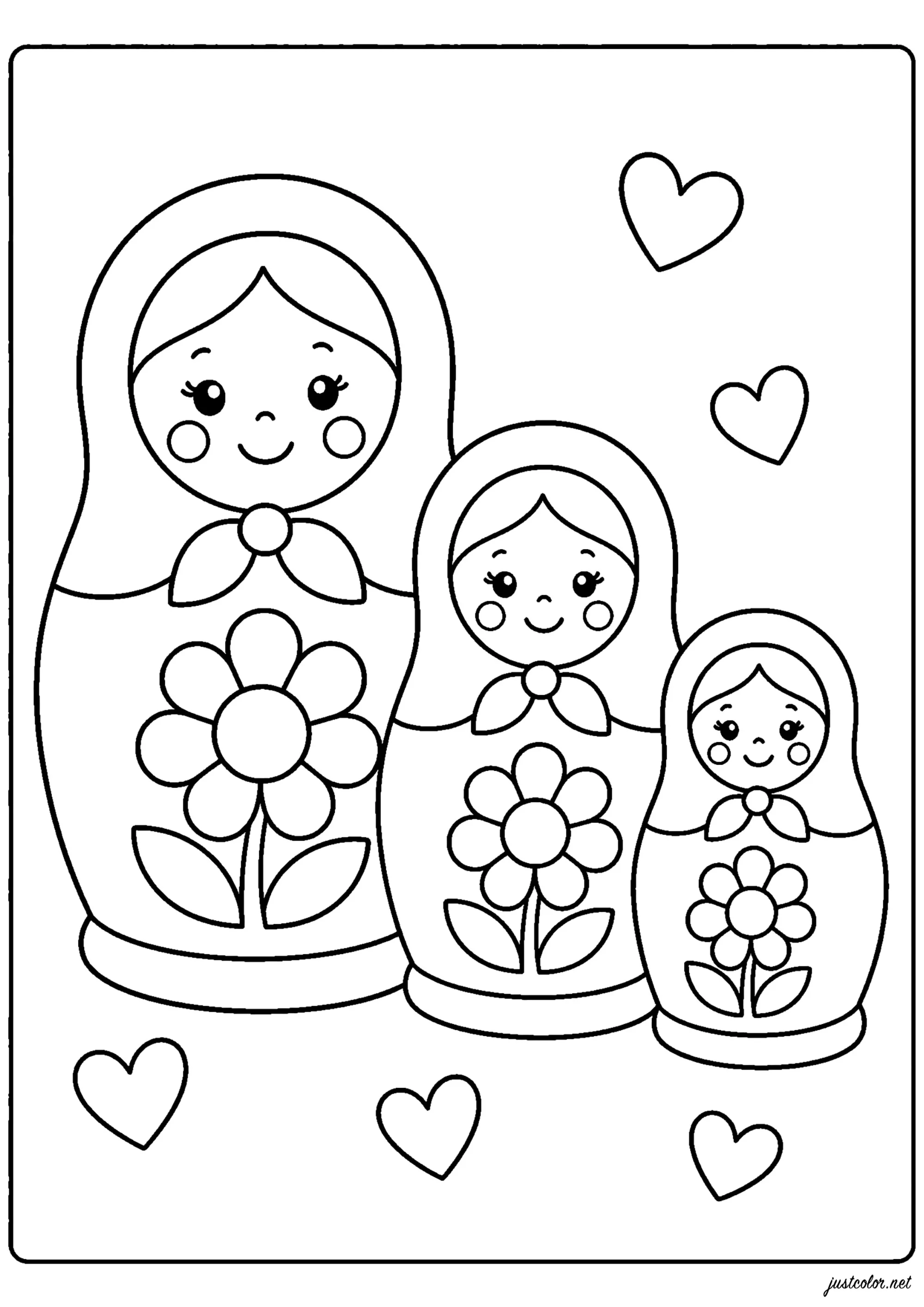 Conjunto de muñecas rusas sonrientes (Página de Muñeca rusa para imprimir para niños)
