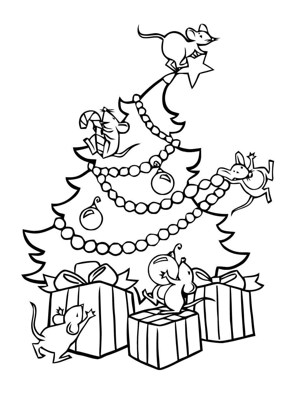 Divertida página para colorear del árbol de Navidad