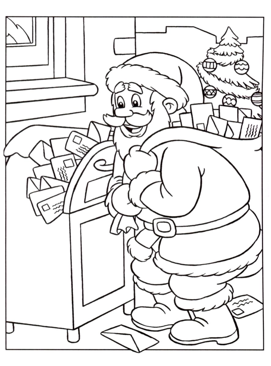 Papá Noel recoge las cartas de los niños (Página de Navidad para imprimir) Papá Noel recoge las cartas de los niños (Página de Navidad para imprimir para niños)