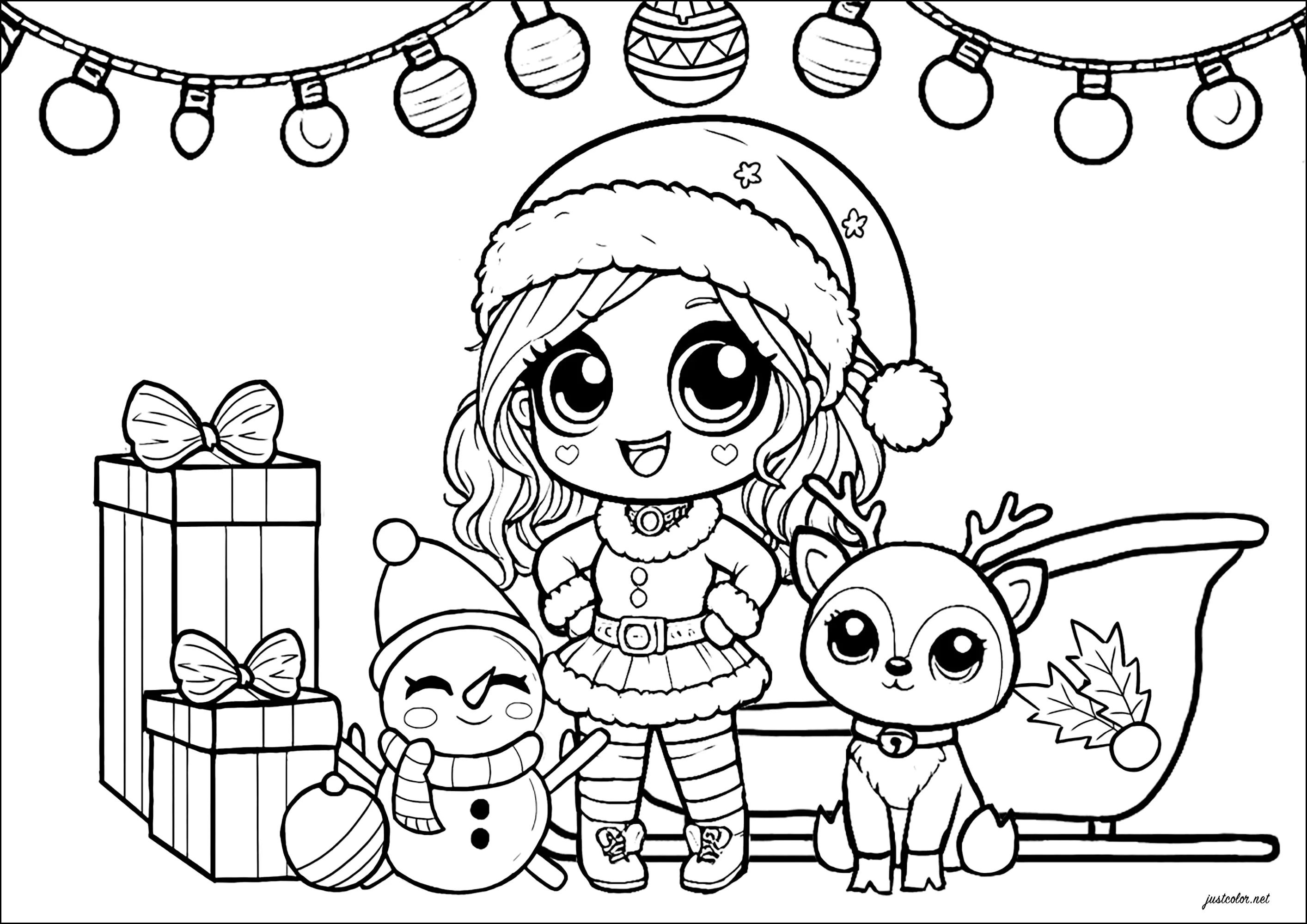 Harley Quinn lista para Navidad (Página para imprimir para niños)