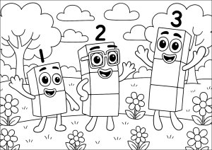 Los Numberblocks en recreo en el parque (Página para imprimir)