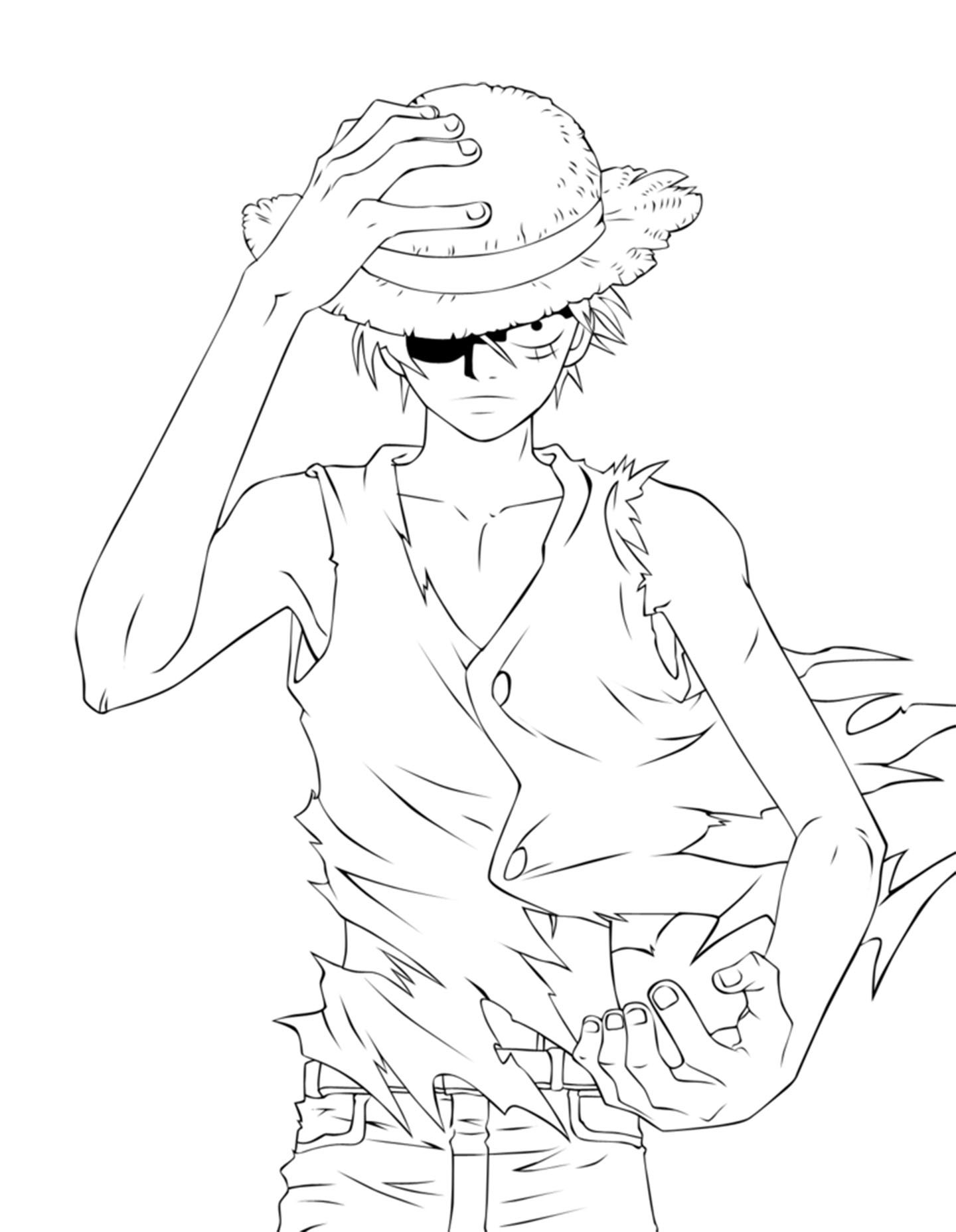 Monkey D. Luffy sosteniendo su sombrero - Páginas de One Piece para imprimir monkey-d-luffy-sosteniendo-su-sombrero-p-ginas-de-one-piece-para-imprimir