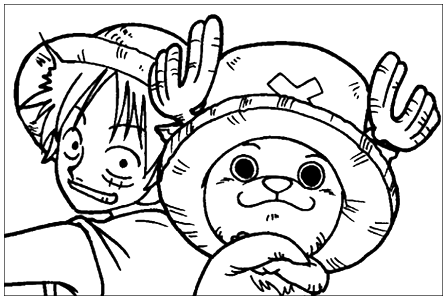 Página para colorear de One Piece con Monkey D. Luffy y Tony Tony Chopper -  Páginas de One Piece para imprimir, image size:1483x995