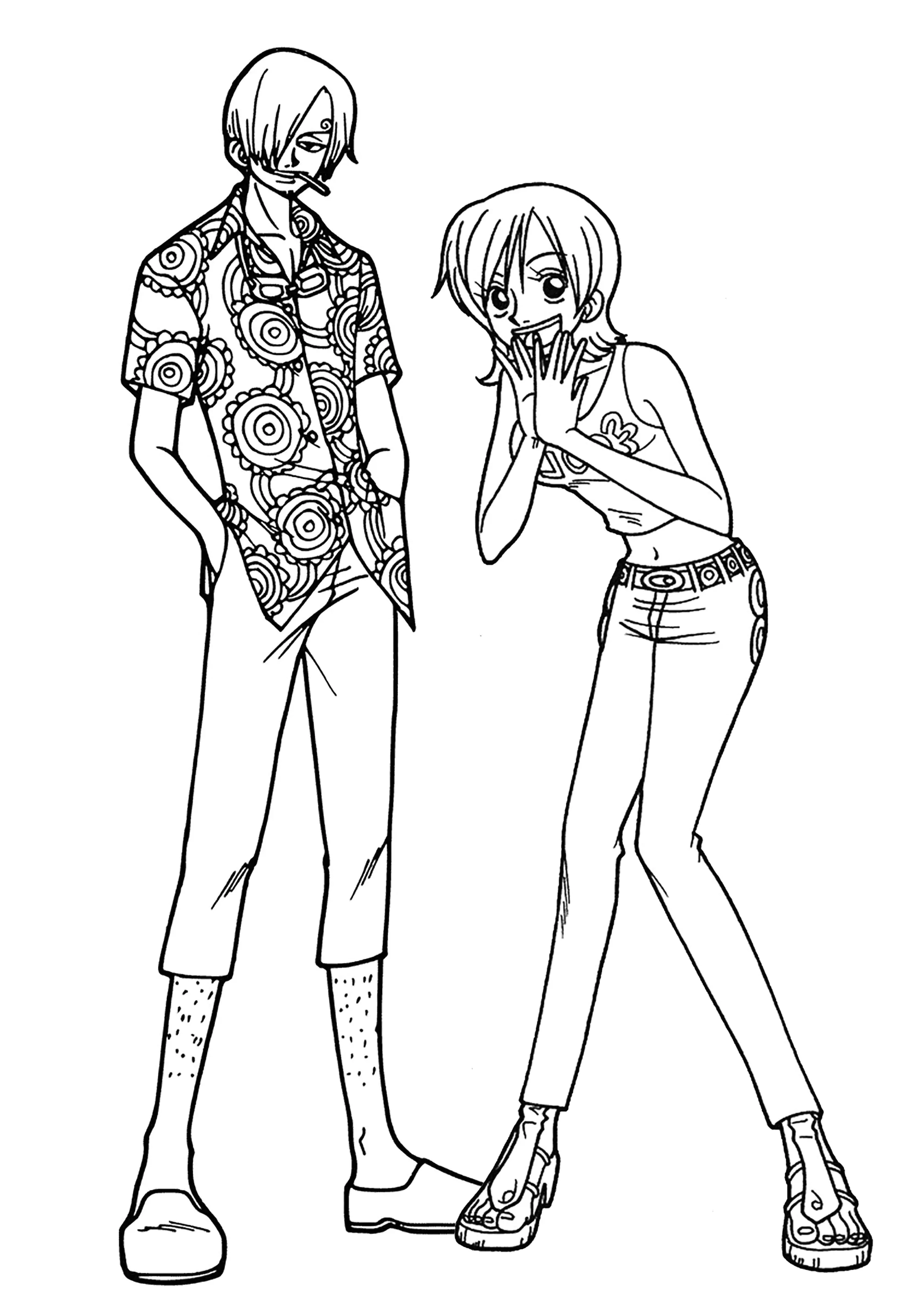 Dos personajes de One Piece (Página para imprimir para niños)