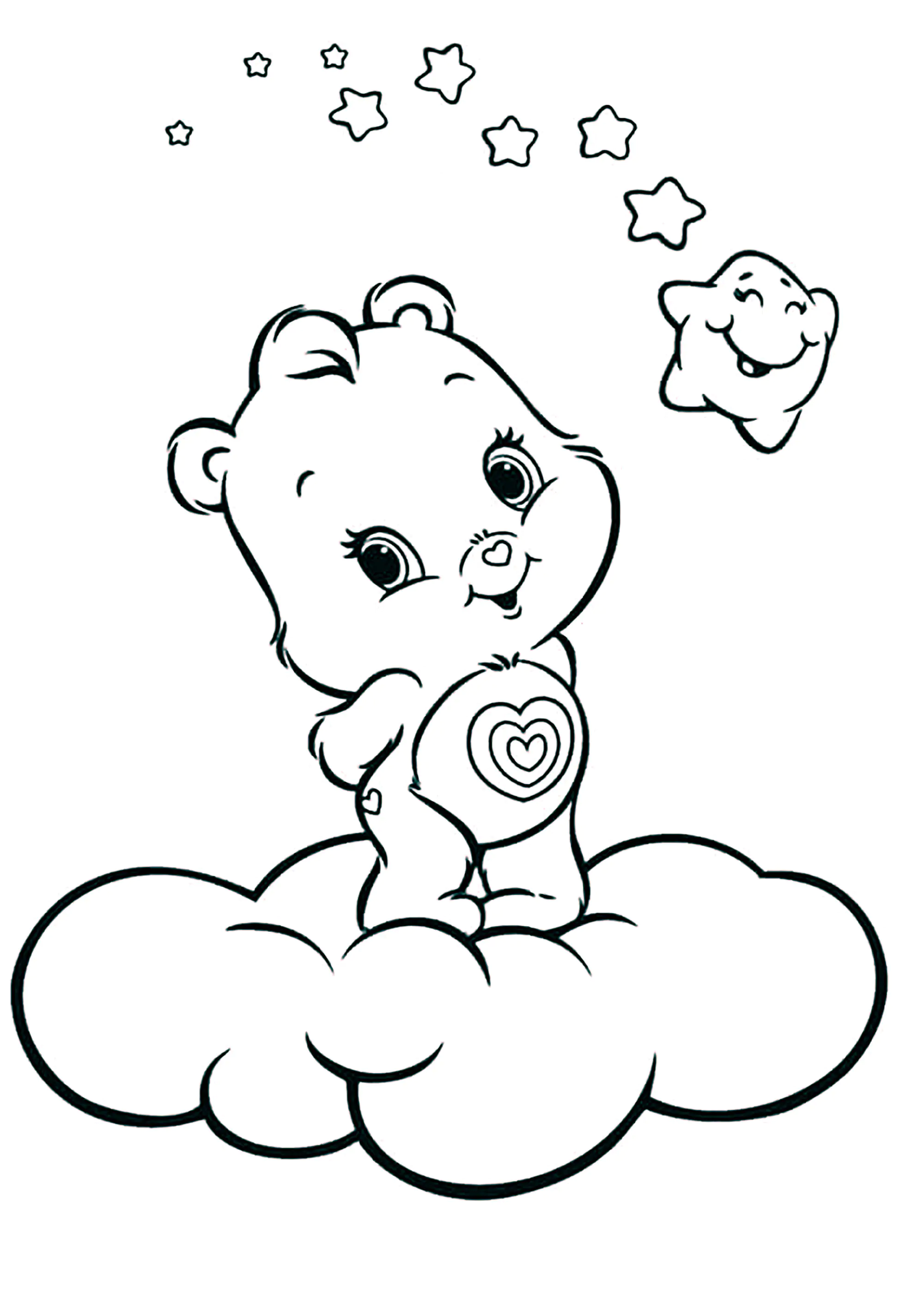 El adorable Osos Amorosos en una nube, con su novia de protagonista (Página para imprimir para niños)