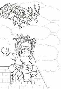 Papá Noel bajando por la chimenea