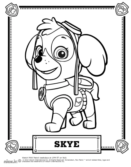 PAW Patrol, Patrulla de cachorros : Stella (Skye) (Página de Patrulla Canina para imprimir para niños)
