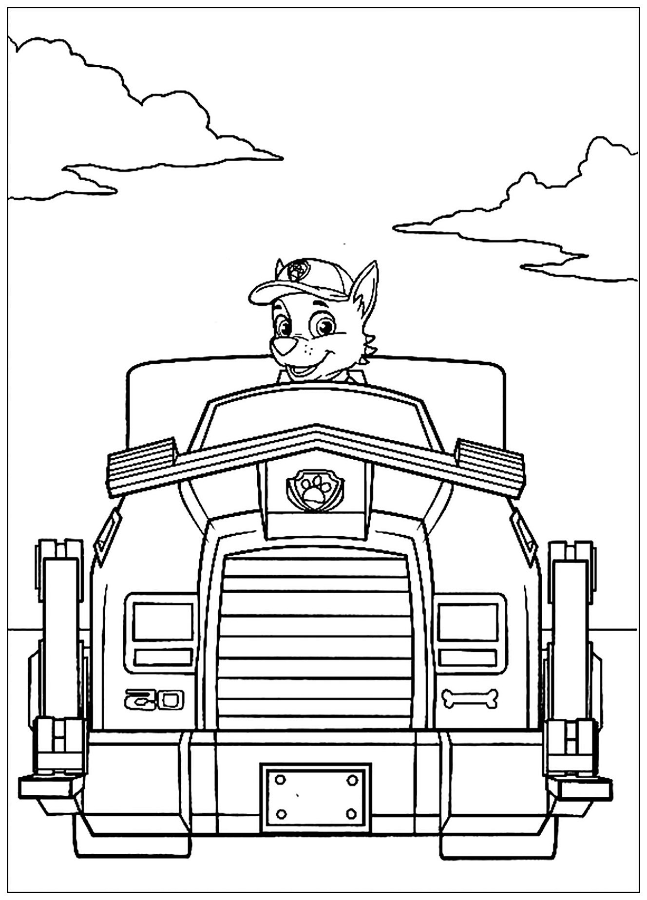 Prepara tus lápices y rotuladores para colorear esta página para colorear de PAW Patrol, Patrulla de cachorros: vehículo recolector 2.