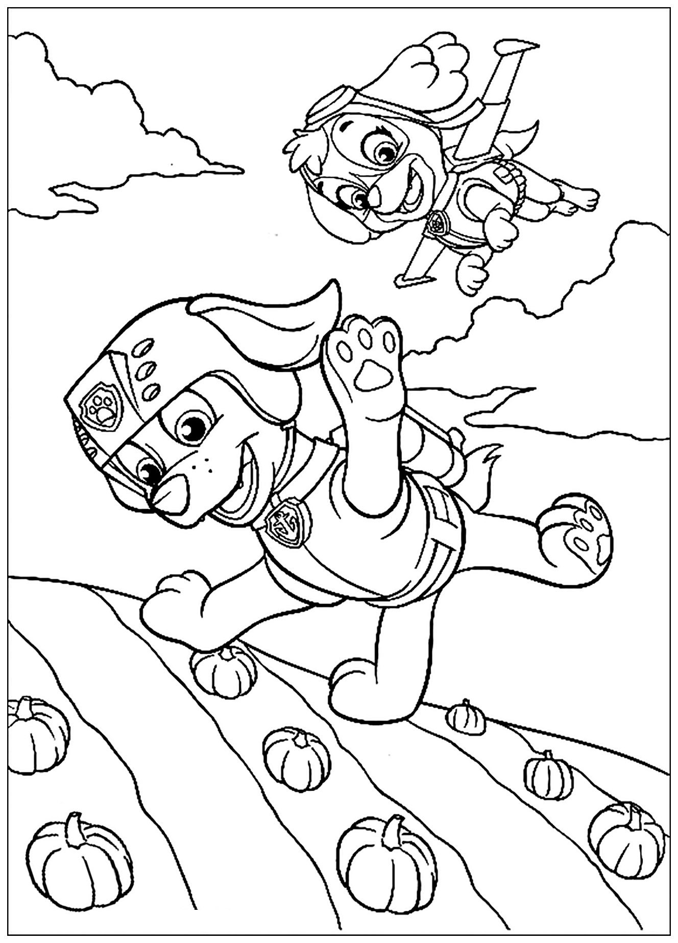 Preciosos dibujos para colorear de PAW Patrol, Patrulla de cachorros, sencillos, para niños : Paracaídas