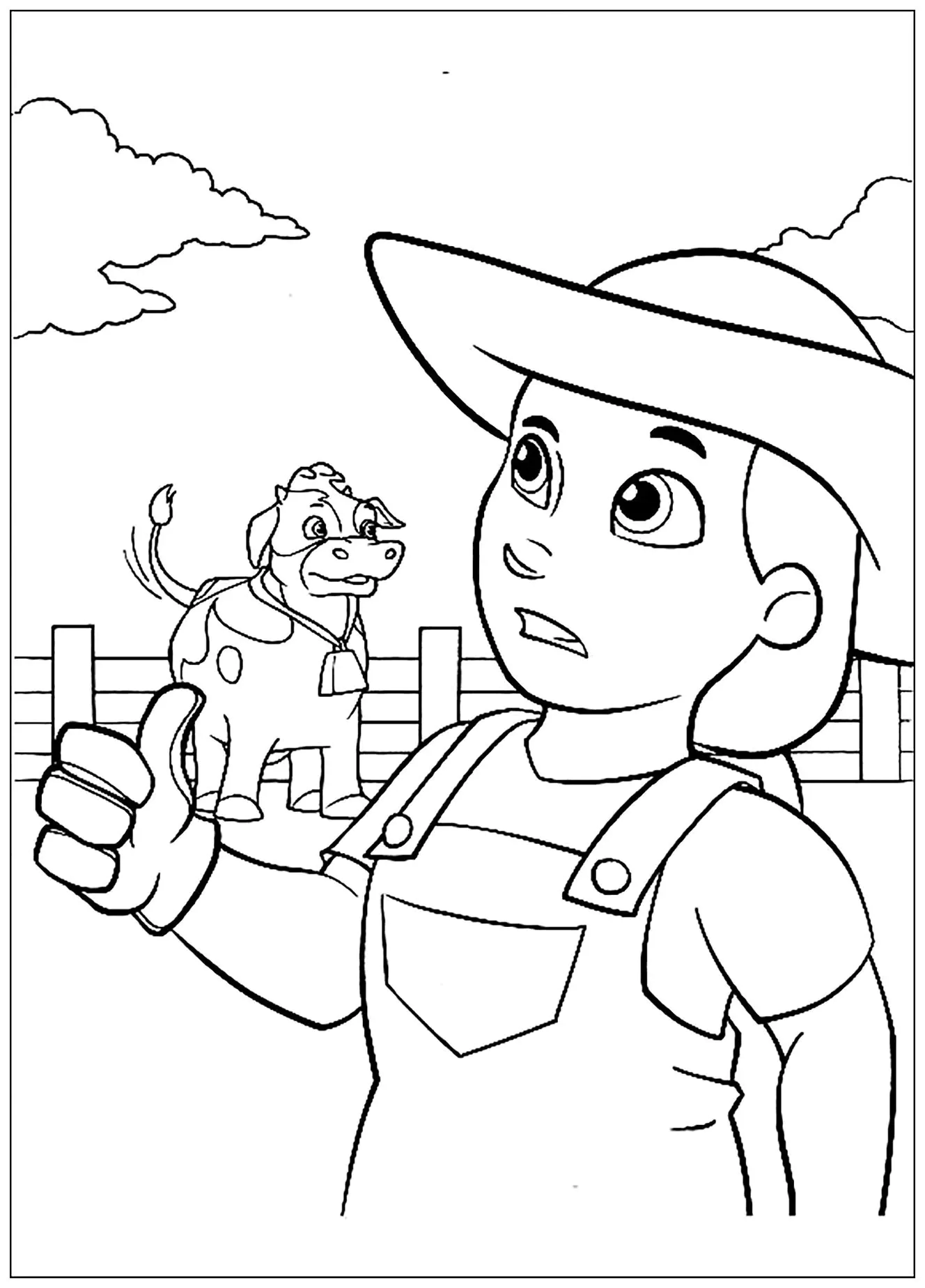 PAW Patrol, Patrulla de cachorros : Granjeros y vacas (Página de Patrulla Canina para imprimir para niños)