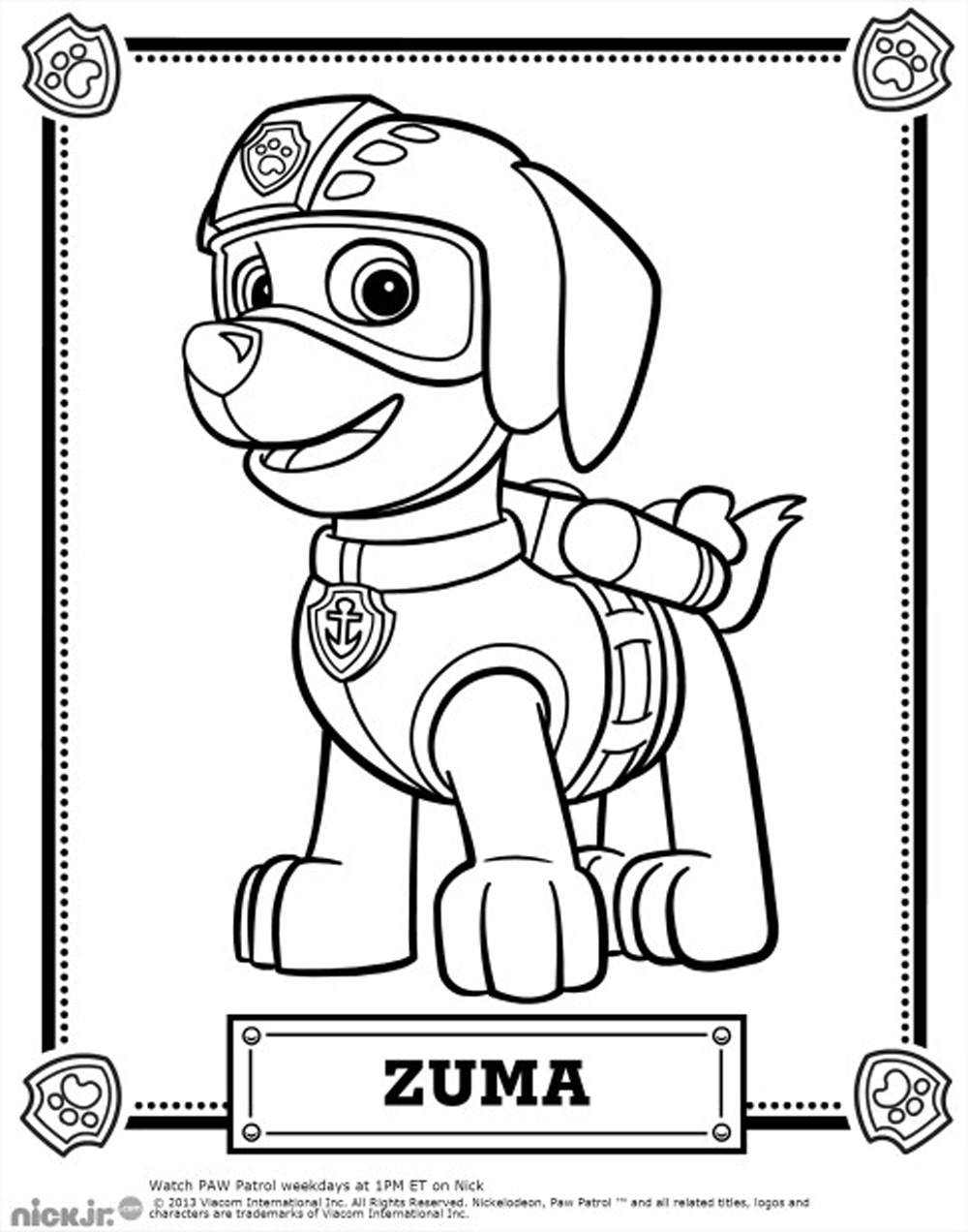 PAW Patrol, Patrulla de cachorros : Zuma - PAW Patrol, de cachorros - Color Niños : Dibujos para colorear para niños