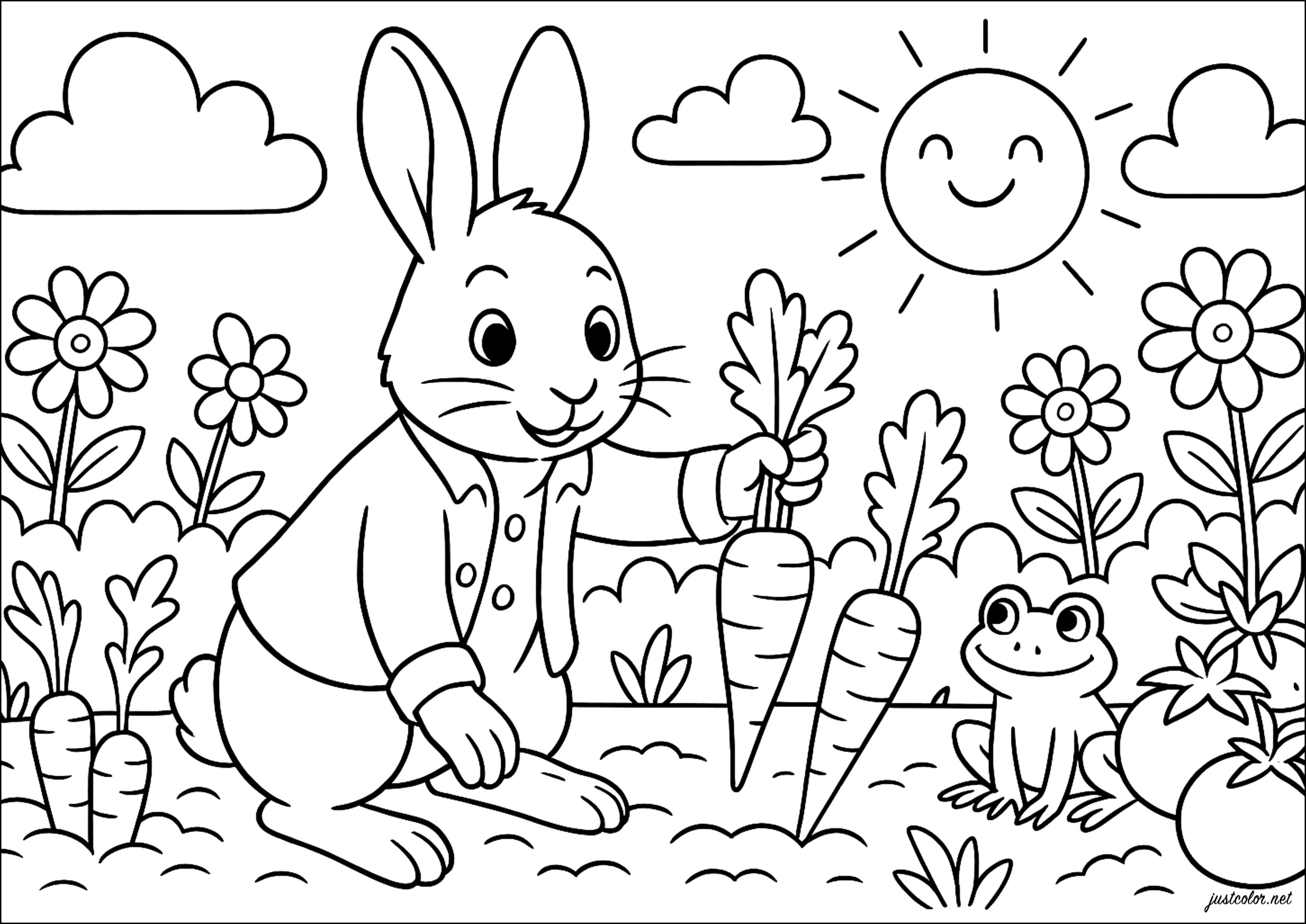 Pedro Conejo en la huerta (Página para imprimir para niños)