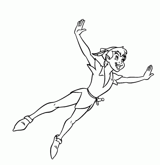Dibujo de Peter Pan volador para imprimir y colorear