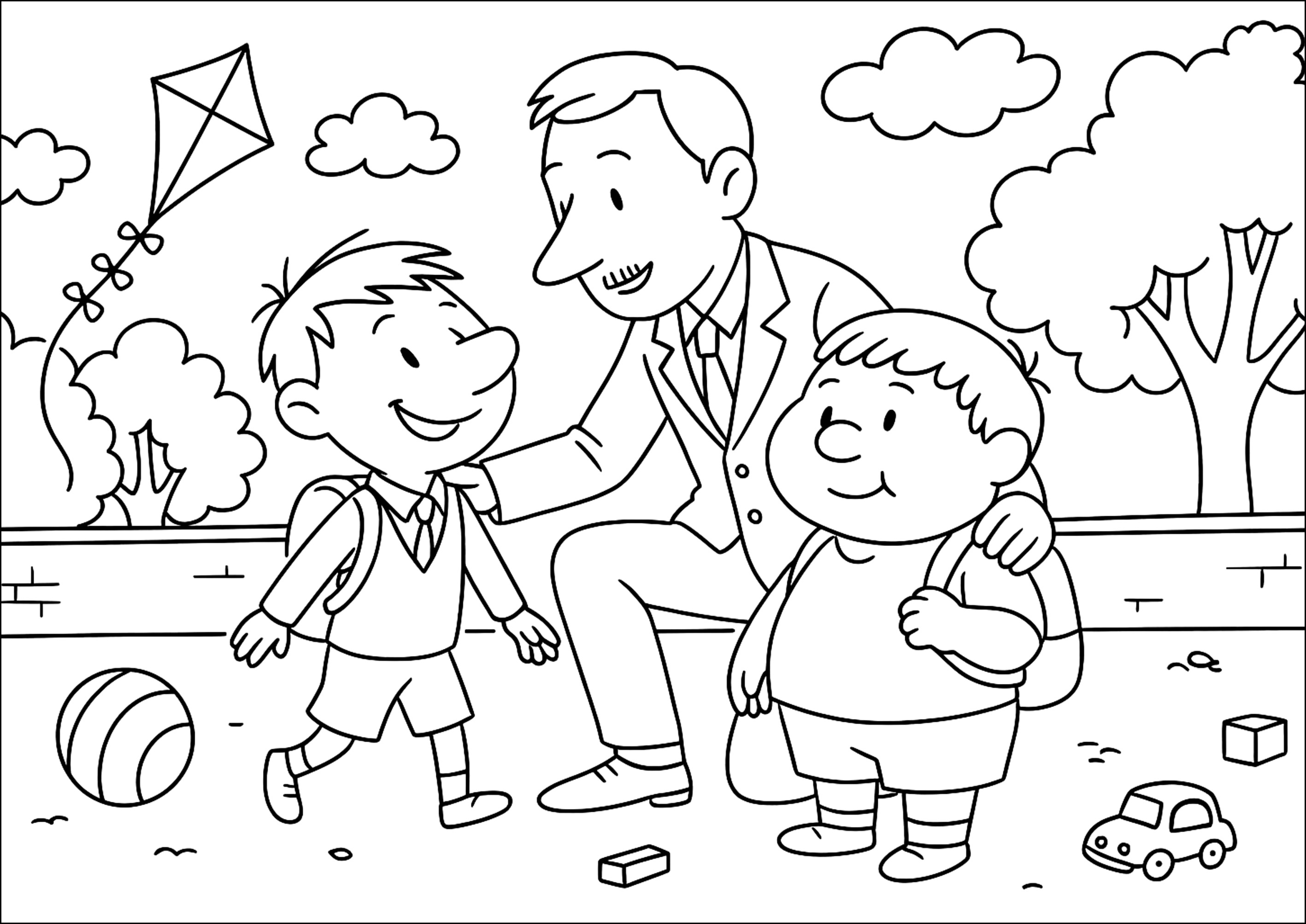 Recreo en el patio de la escuela (Página de Petit Nicolas para imprimir para niños)