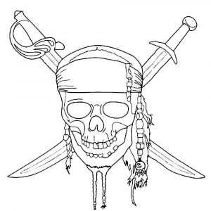 Página de para imprimir para niños : Cráneo y tibias cruzadas de Piratas del Caribe