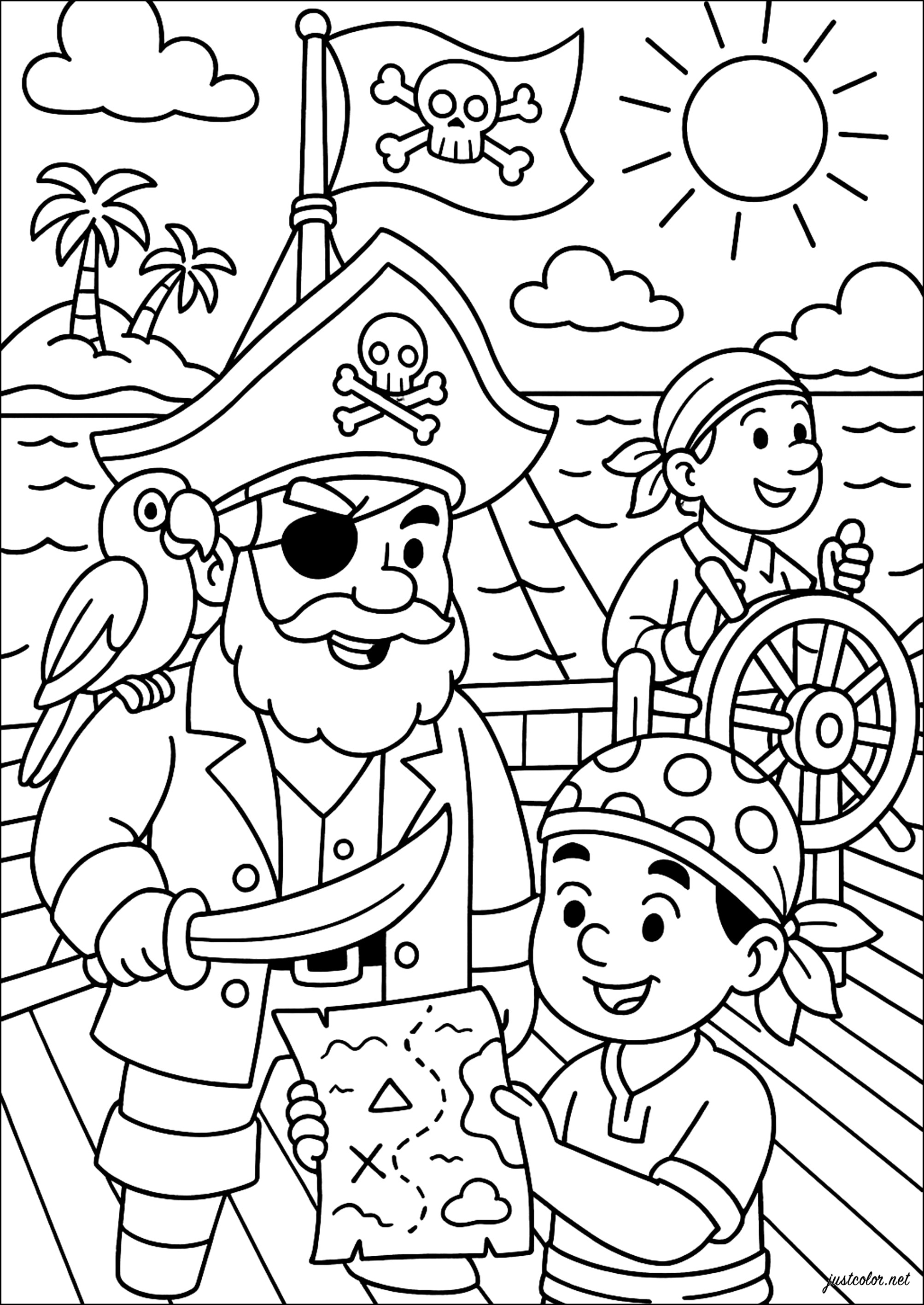 Aventura marítima con Piratas (Página para imprimir para niños)