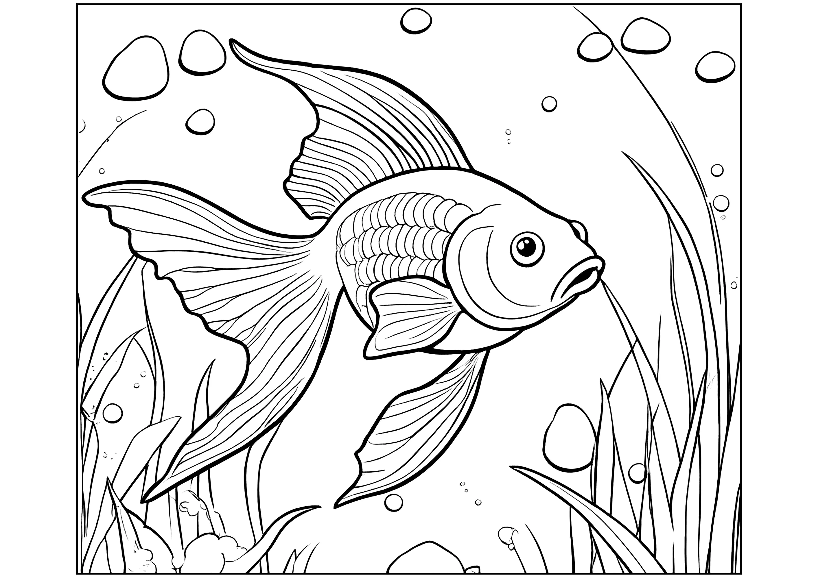 Pequeños peces nadando tranquilamente (Página de Piscis para imprimir para niños)