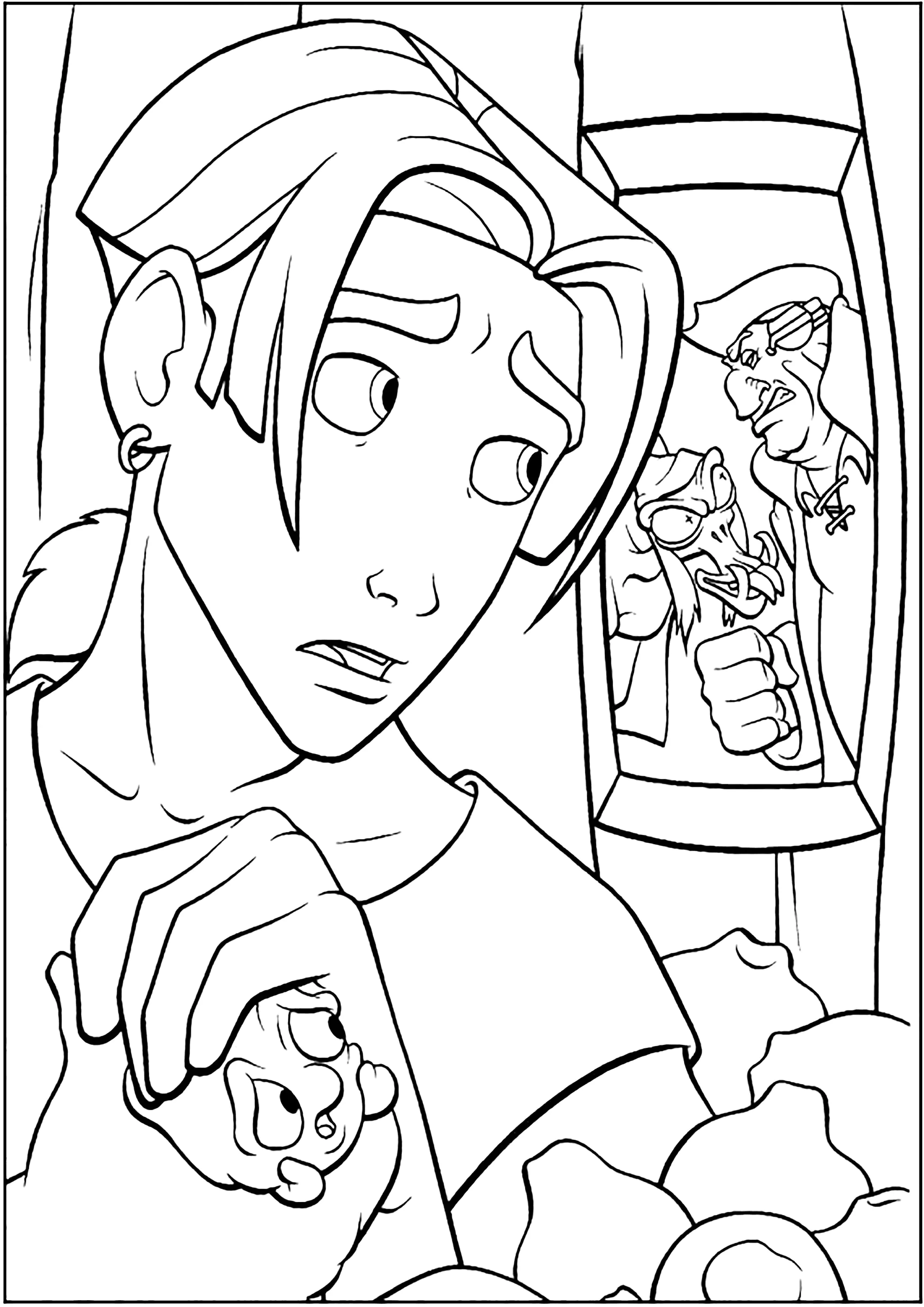 Planeta del tesoro : Jim Hawkins y Mr Arrow (Página para imprimir para niños)