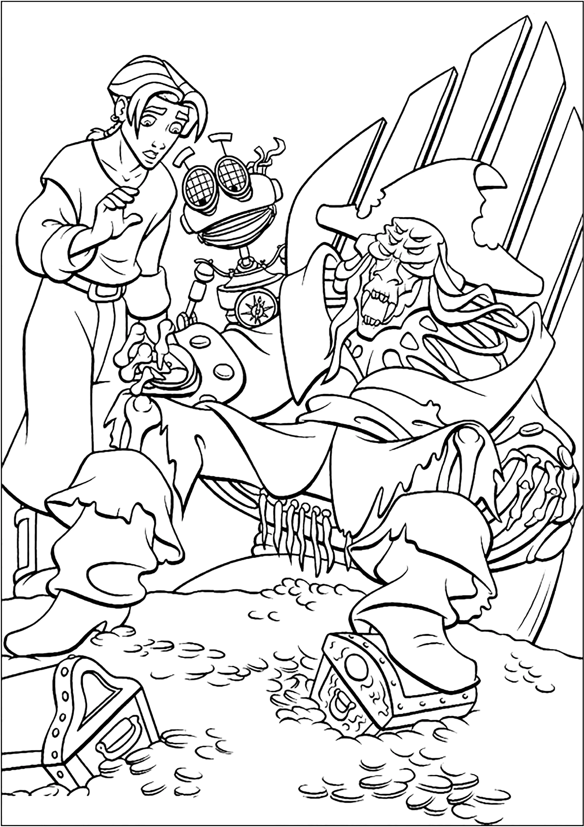 Planeta del tesoro : Jim Hawkins et Scroop (Página para imprimir para niños)