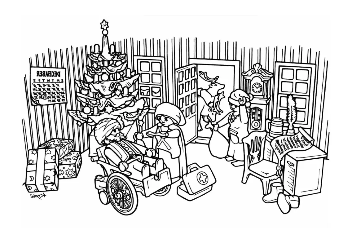 Navidad en la casa de las figuritas (Página de Playmobils para imprimir para niños)