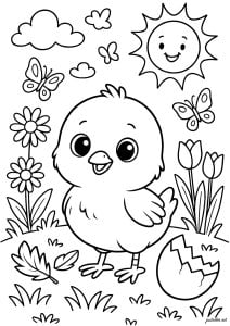 alegre en el jardín (Página de Pollo  para imprimir)