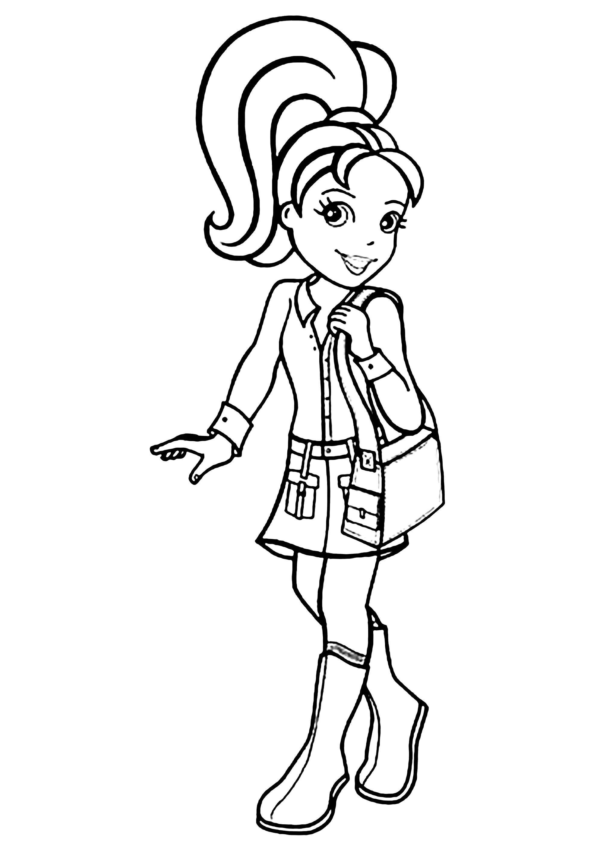 Niña de camino al colegio (Página de Polly Pocket para imprimir para niños)