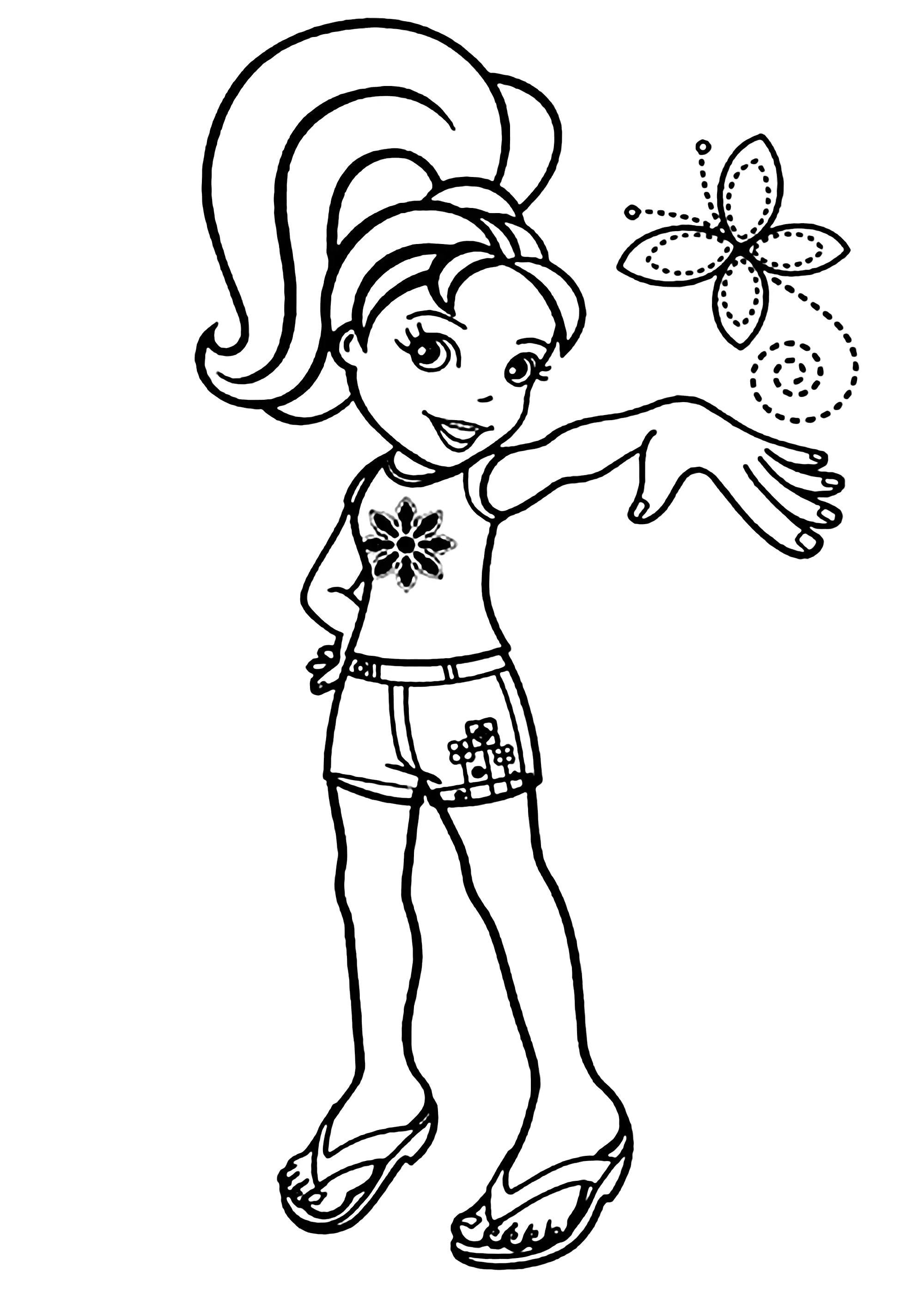 Chica y bonita mariposa (Página de Polly Pocket para imprimir para niños)