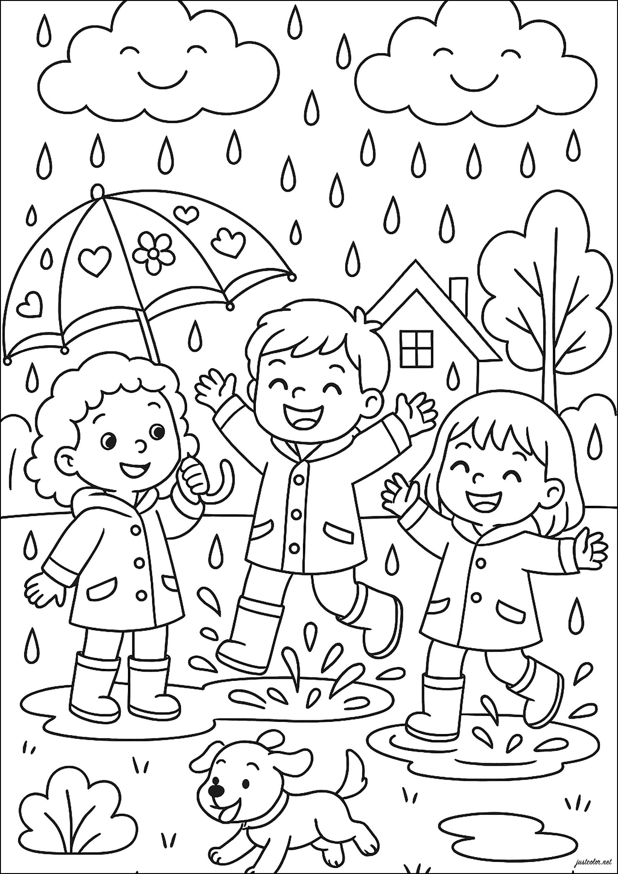 Se puede divertir bajo la lluvia (Página de Rainy day para imprimir para niños)