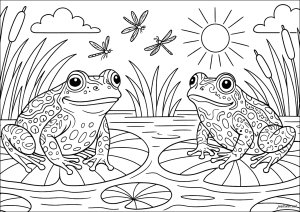 Ranas al borde del estanque (Página para imprimir)