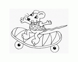 Página de para imprimir para niños : Ratón sobre tabla de skate