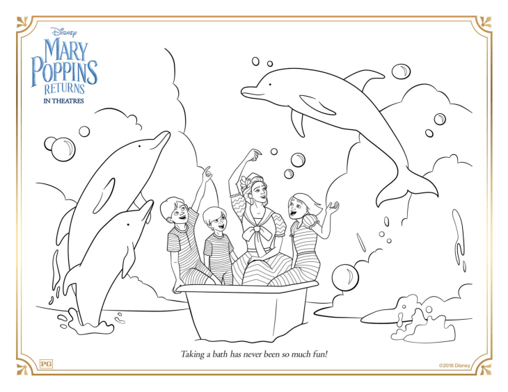Bonito colorido del regreso de Mary Poppins (Página de El regreso de Mary Poppins para imprimir para niños)