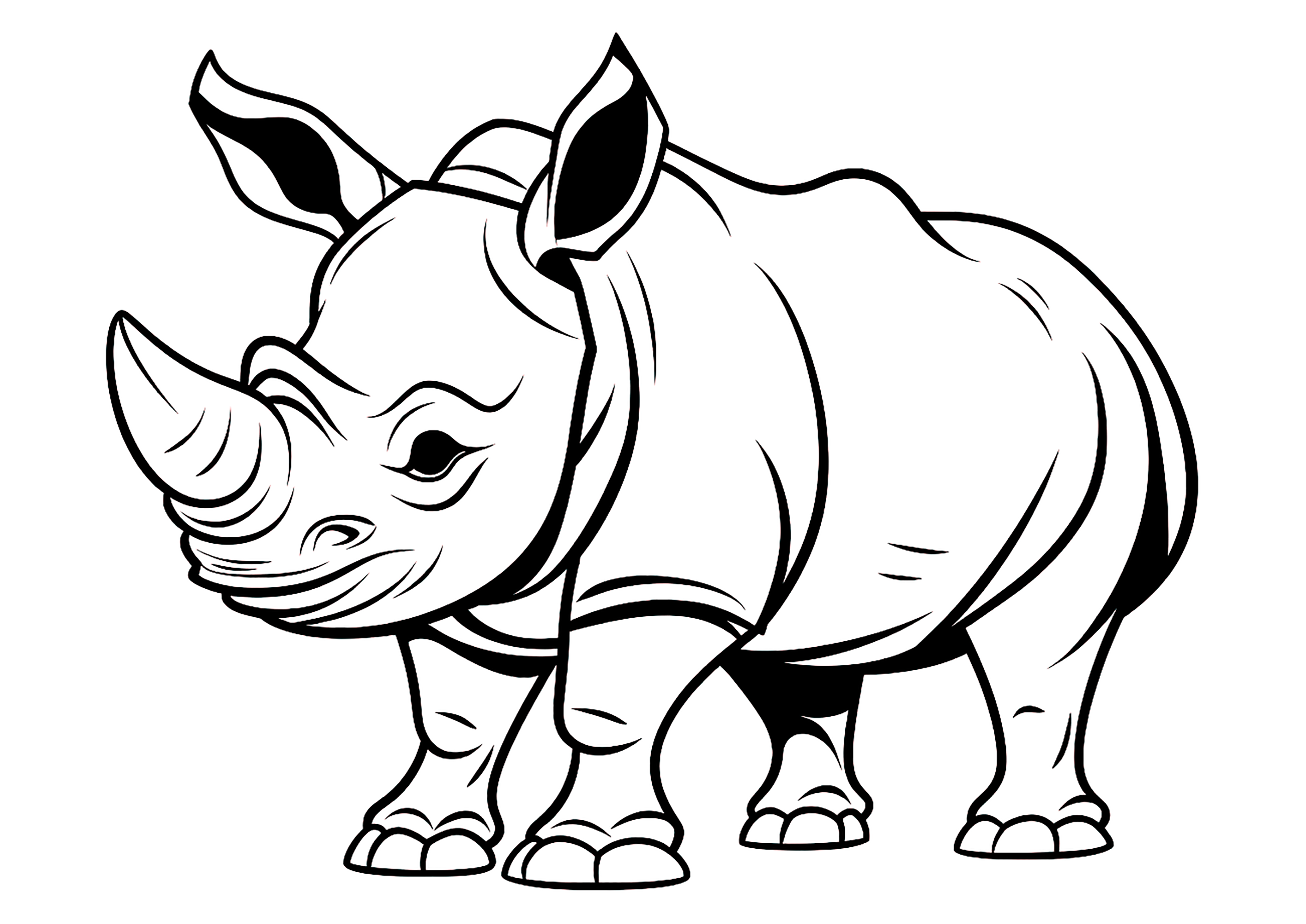 Fácil Dibujos para colorear gratis de Rinoceronte