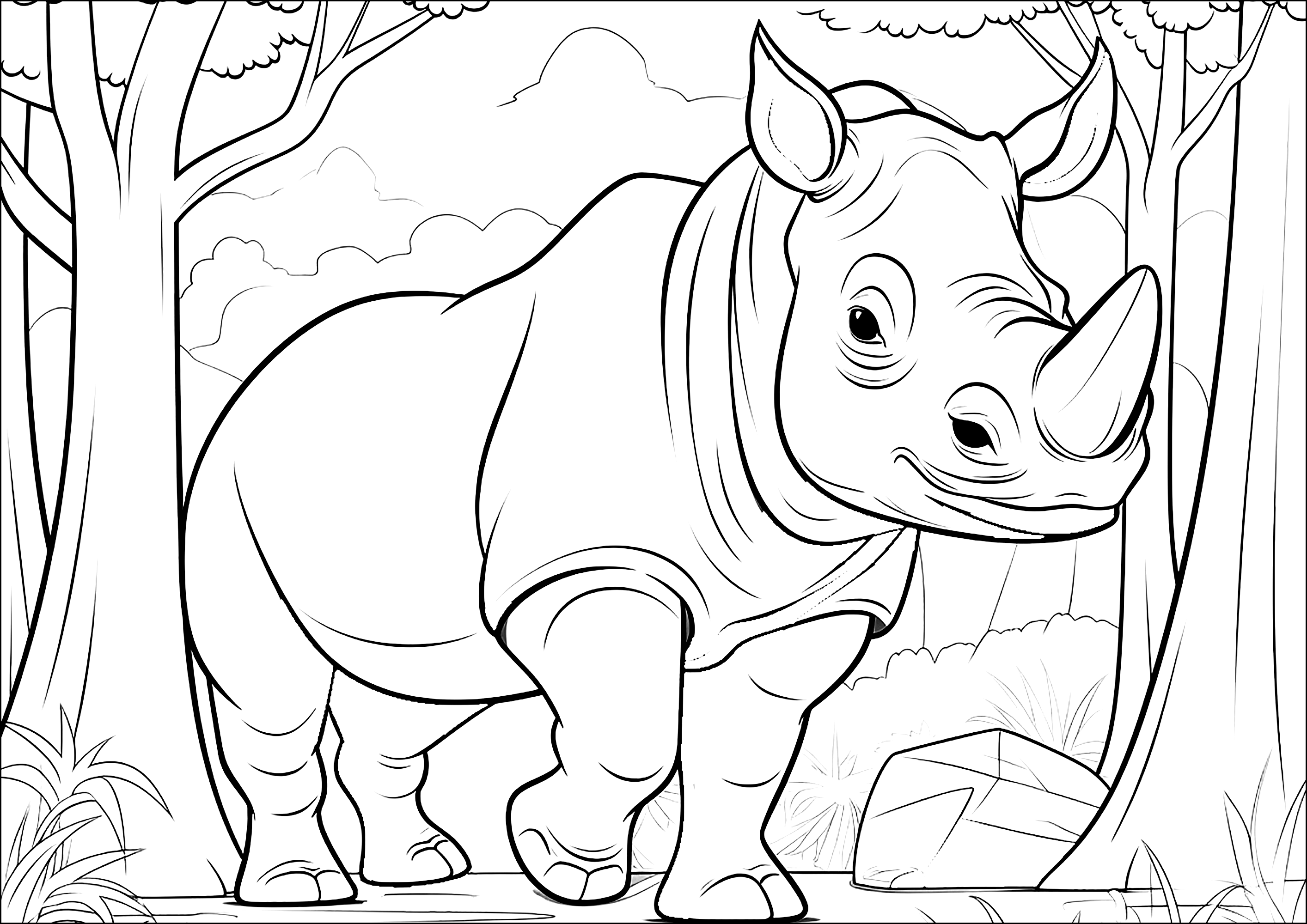 Dibujos para colorear gratis de Rinoceronte para descargar, para niños